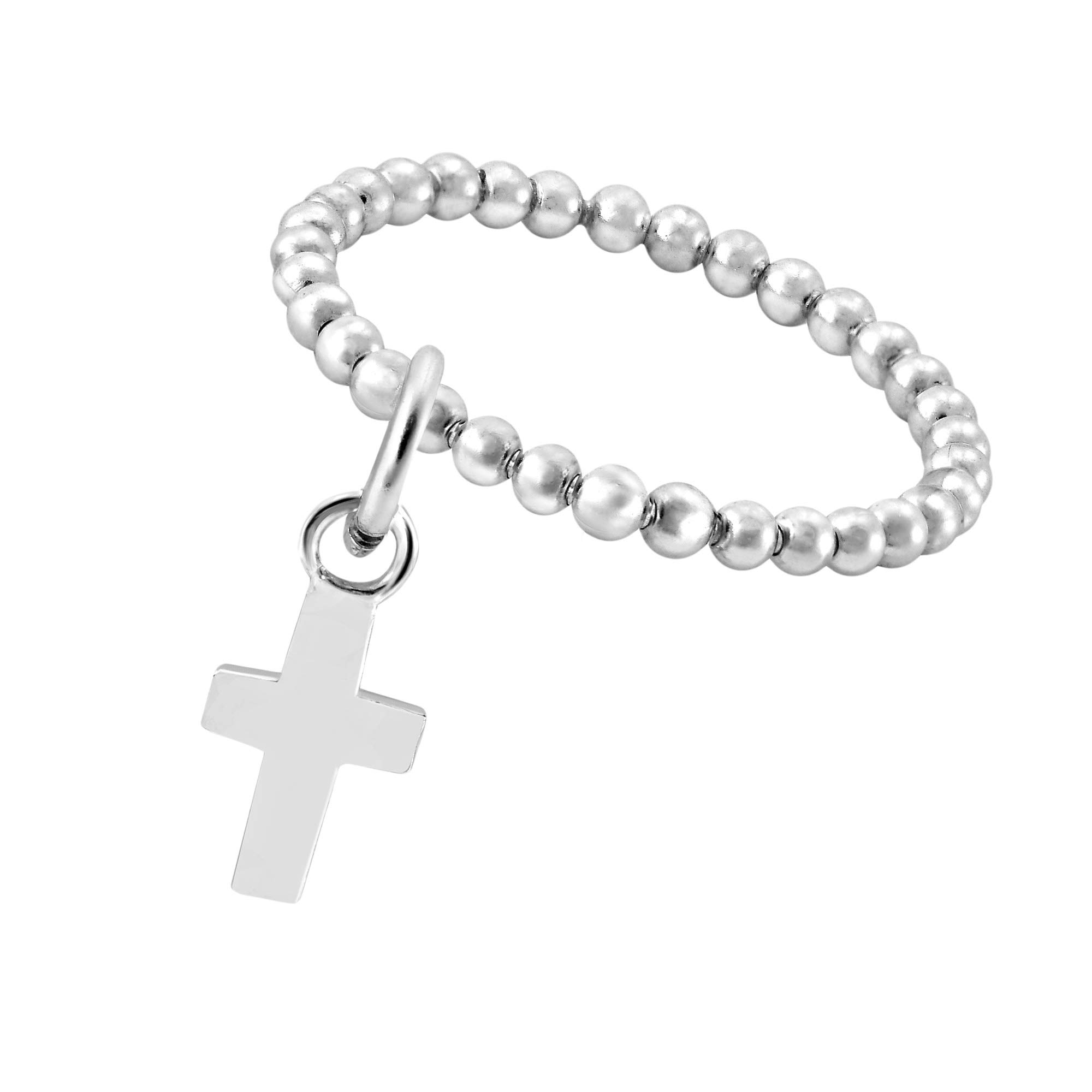 AeraVida .925 Sterling Silver Dangle Cross Eternity Bead Ball Ring - Elegant Minimalist Jewelry for Women, Perfect for Everyday Wear, Gift Giving & Special Occasions