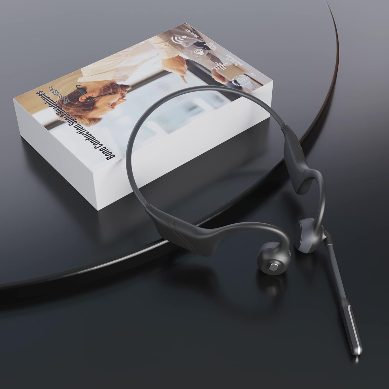 Monodeal Bone Conduction Bluetooth Headphones 5.3 - Wireless Open-Ear Headset with Built-in Mic, Multipoint Connection for Office, Meetings, Running, Cycling & Outdoor Sports