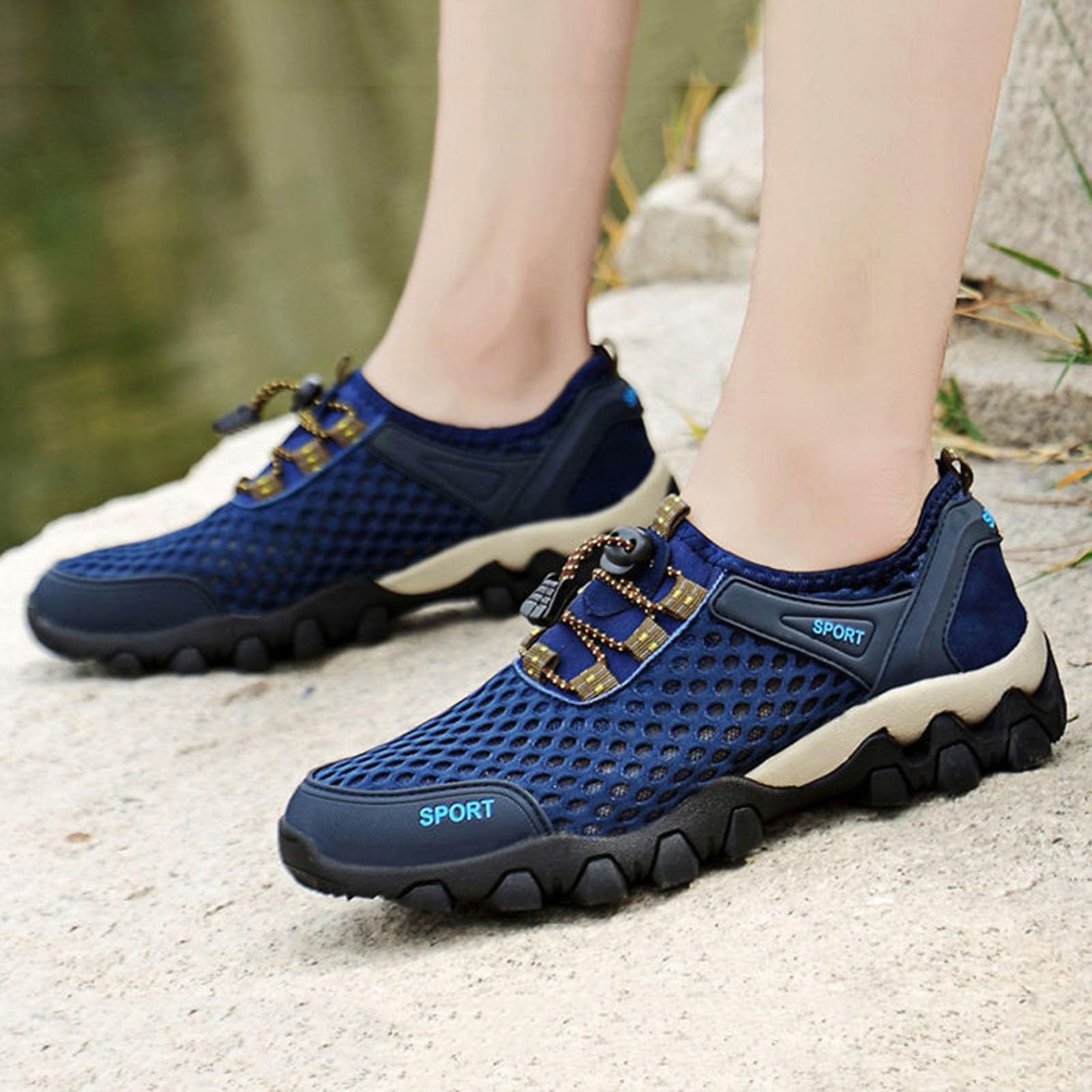 Men's Breathable Waterproof Hiking Shoes - Non-Slip Lightweight Trekking Shoes for Wide Feet | Summer Outdoor Climbing & Sports Activities | Perfect for Mountain Trails, Camping and Backpacking Adventures