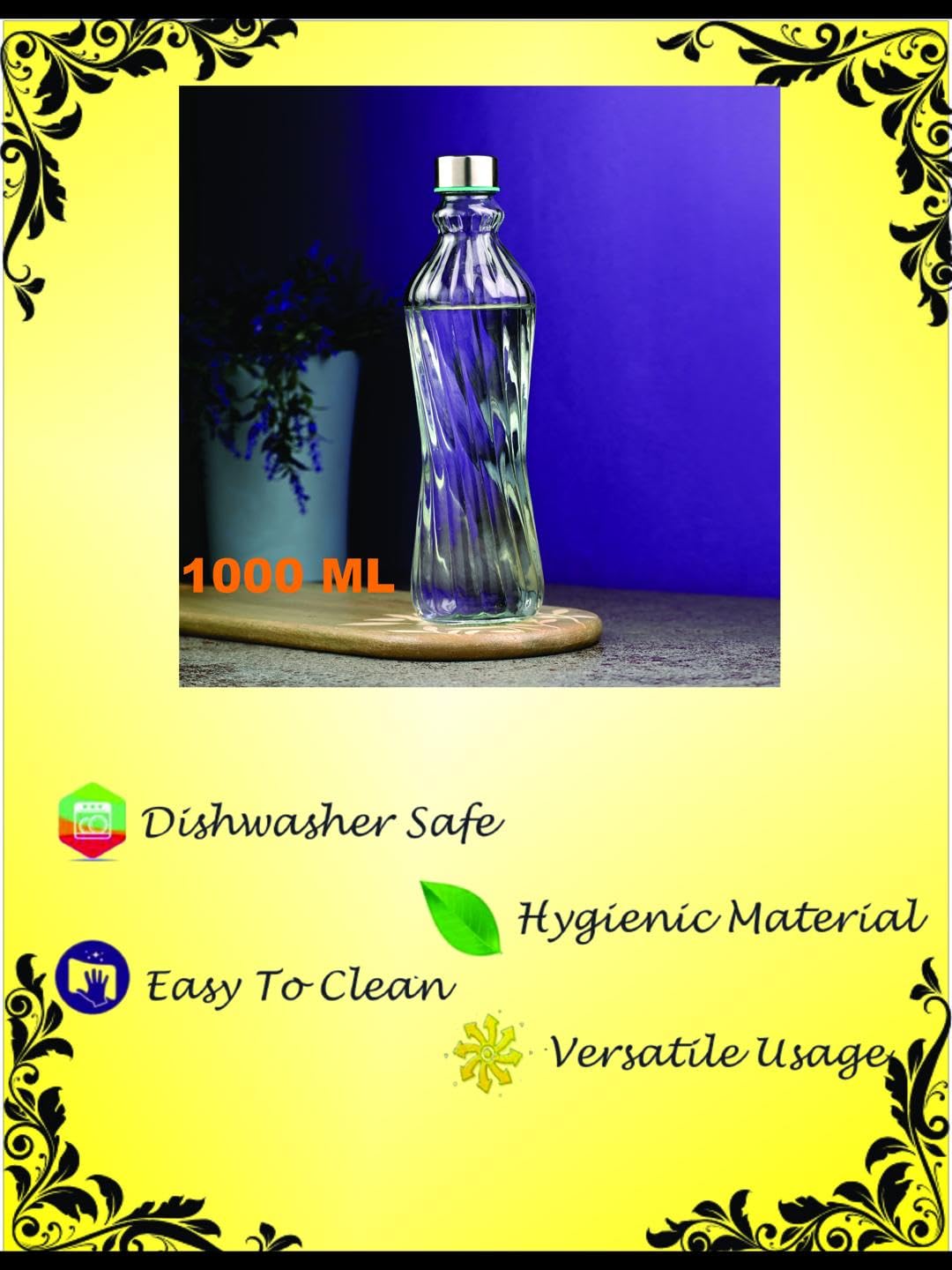 Stylish Sleek Transparent 1000ml Glass Water Bottle - BPA-Free, Food Grade, Leak-Proof for Water, Juice & Beverages - Perfect for Gym, Office, Travel & Outdoor Activities