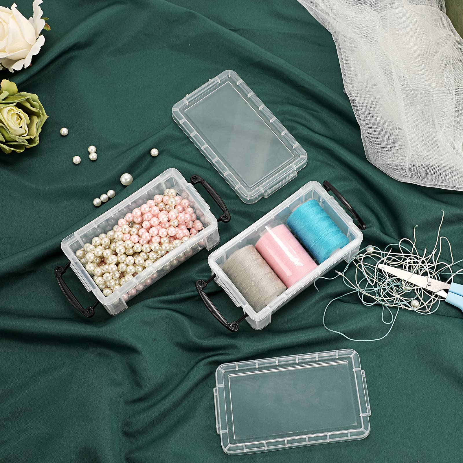 BTSKY 6 Pack Small Clear Plastic Storage Box with Lid - Mini Sewing Organizer, Stackable Craft Containers for Stationery, Jewelry, Beads & DIY Supplies - Perfect for Home, Office & Craft Room Organization