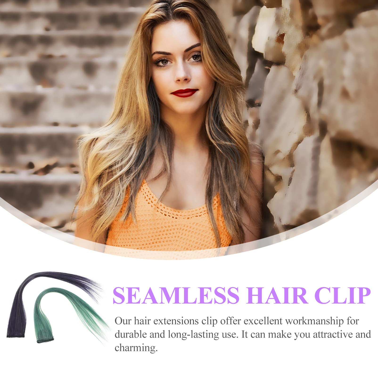 Beaupretty 4pcs Green Blue Short Straight Clip-in Hair Extensions - Seamless Invisible Synthetic Hairpiece for Women & Girls - Perfect for Cosplay, Daily Use & Costume Accessories