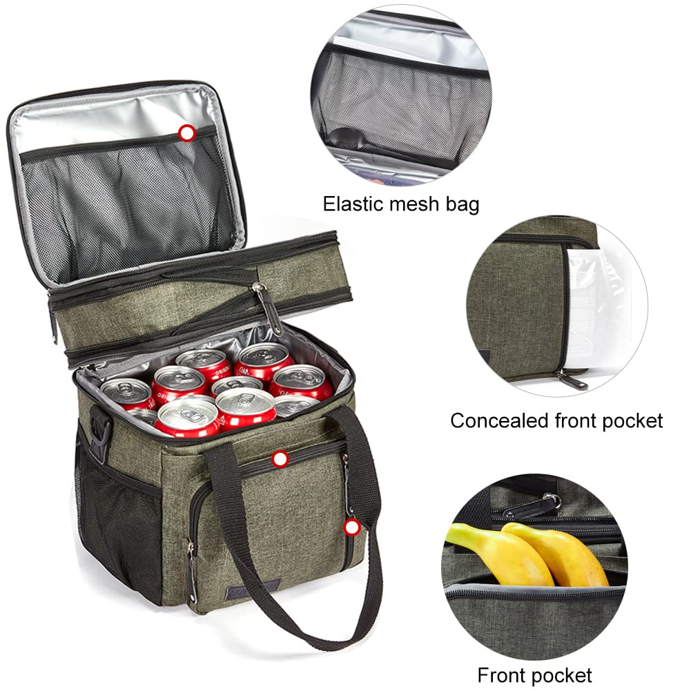 Insulated Lunch Box for Women & Men - Leakproof Cooler Bag for Work, School & Picnic - Army Green Lunch Tote with Thermal Protection - Perfect for Office, Hiking & Outdoor Activities