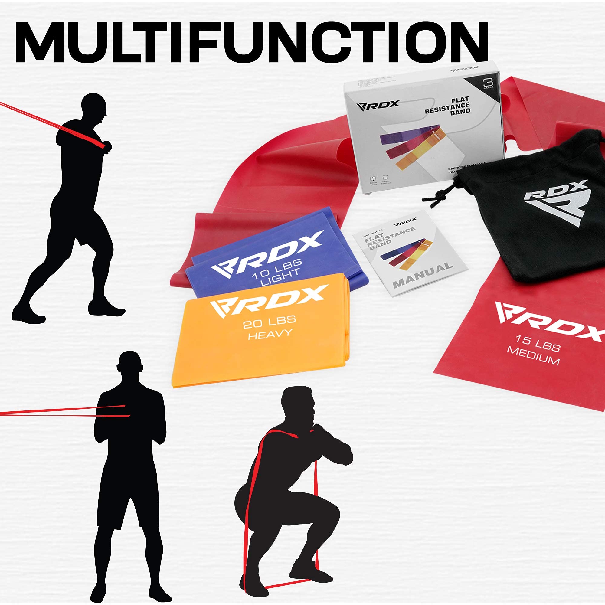 RDX TPE Resistance Bands Set - 3 Levels, 1.5M Long | REACH & RoHS Certified | Skin-Friendly Flat Elastic Loops for Yoga, Gym, Home Workouts | Ideal for Pilates, Ballet, Leg Training & Body Toning | Perfect for Home Fitness, Physical Therapy & Weight Loss Routines