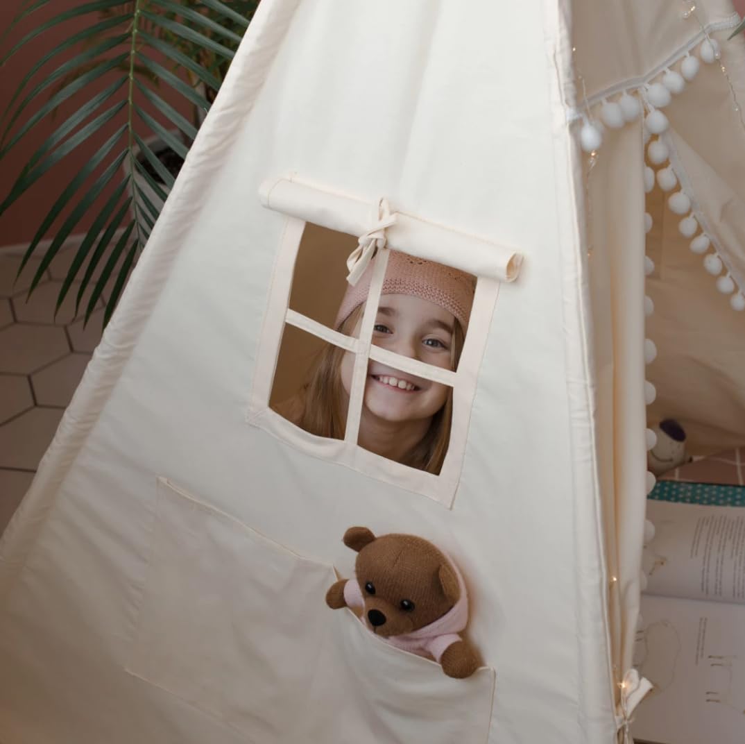 Kids Play Teepee Tent - 100% Organic Cotton Playhouse for Boys & Girls | Indoor Play Tent, Bedroom Decor & Reading Nook | Perfect for Imaginative Play, Sleepovers & Nursery Decorations