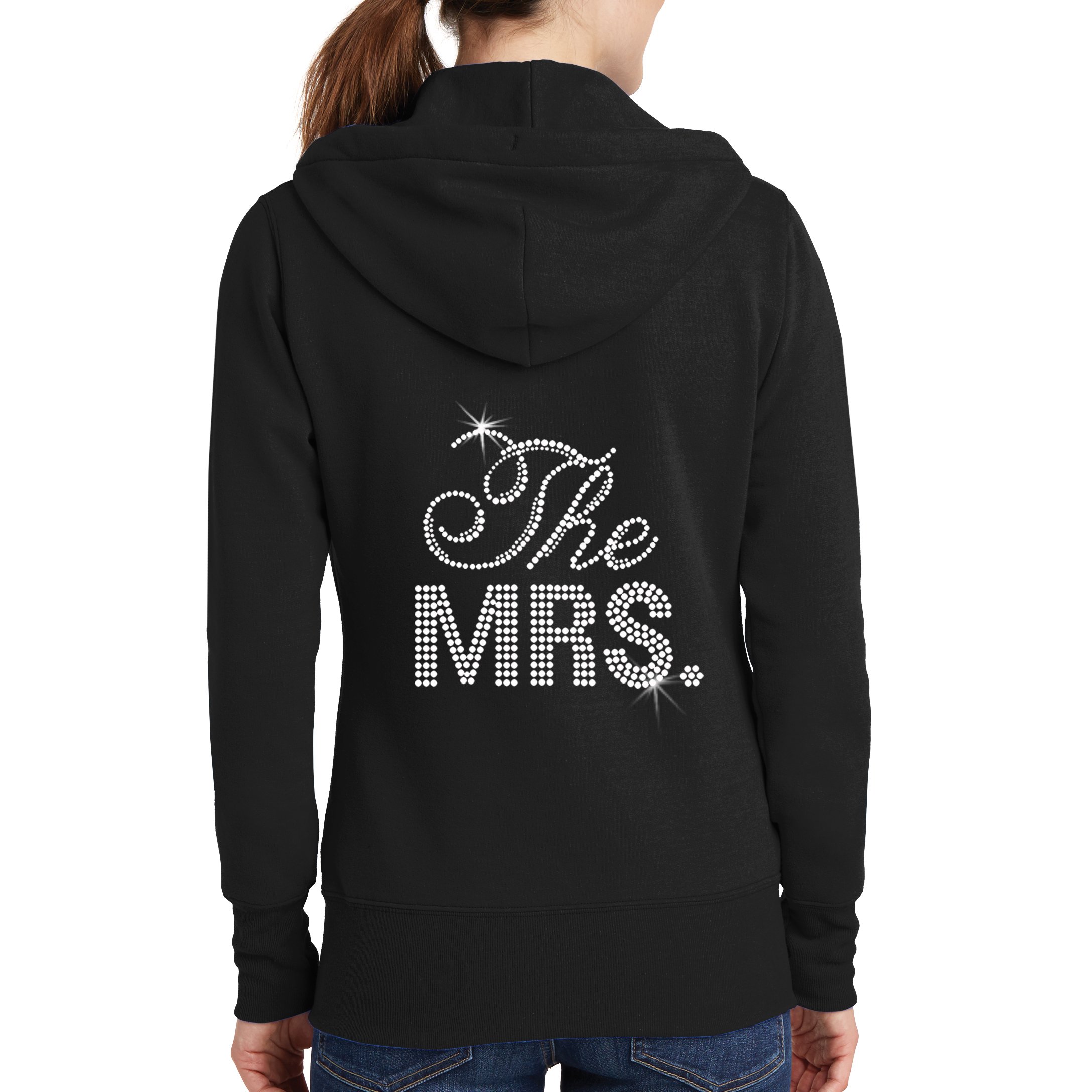 Mrs. Rhinestone Bridal Hoodie - Black Sparkly Wedding Sweatshirt for Bride, Bachelorette Party & Bridal Shower - Cozy Lounge Wear