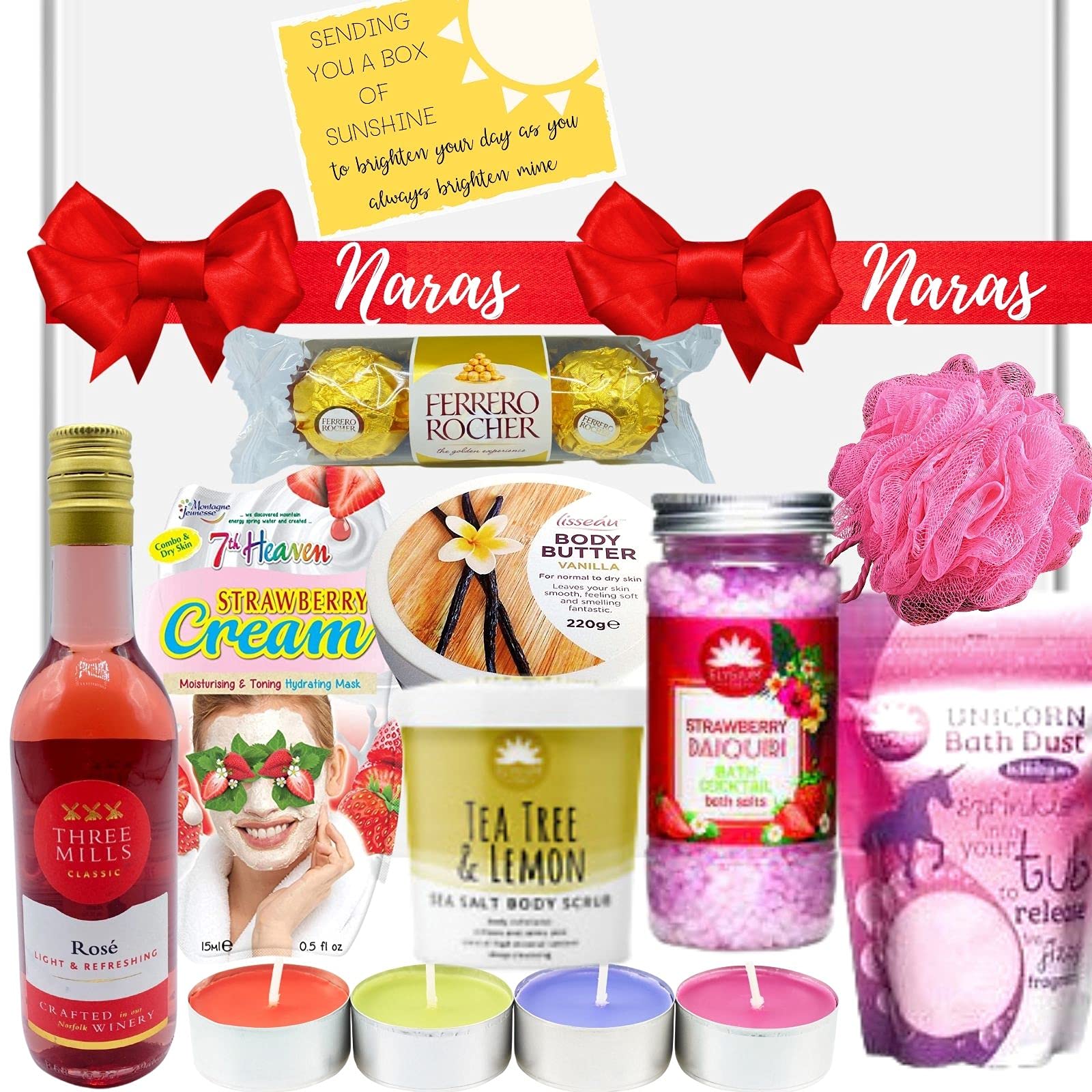 Luxury Rose Wine Gift Basket for Women - Sparkling Rosé, Gourmet Chocolates & Spa Bath Set - Perfect Birthday, Mother's Day & Relaxation Gifts for Her - Ideal for Anniversary Celebrations, Bridal Showers & Self-Care Pampering