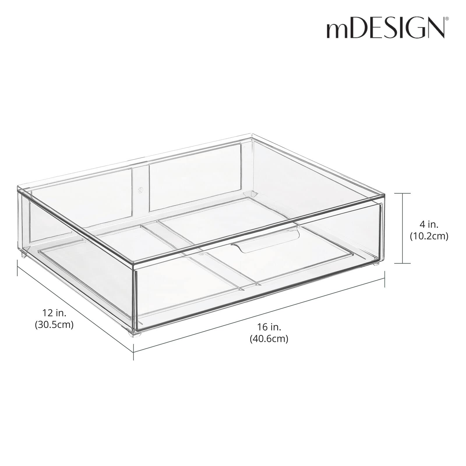 mDesign Wide Plastic Stackable Bathroom Storage Organizer Bin with Pull-Out Drawer - 2 Pack Clear - Cabinet, Vanity, Shelf & Closet Organization - Perfect for Bathroom, Bedroom & Laundry Room Storage Solutions