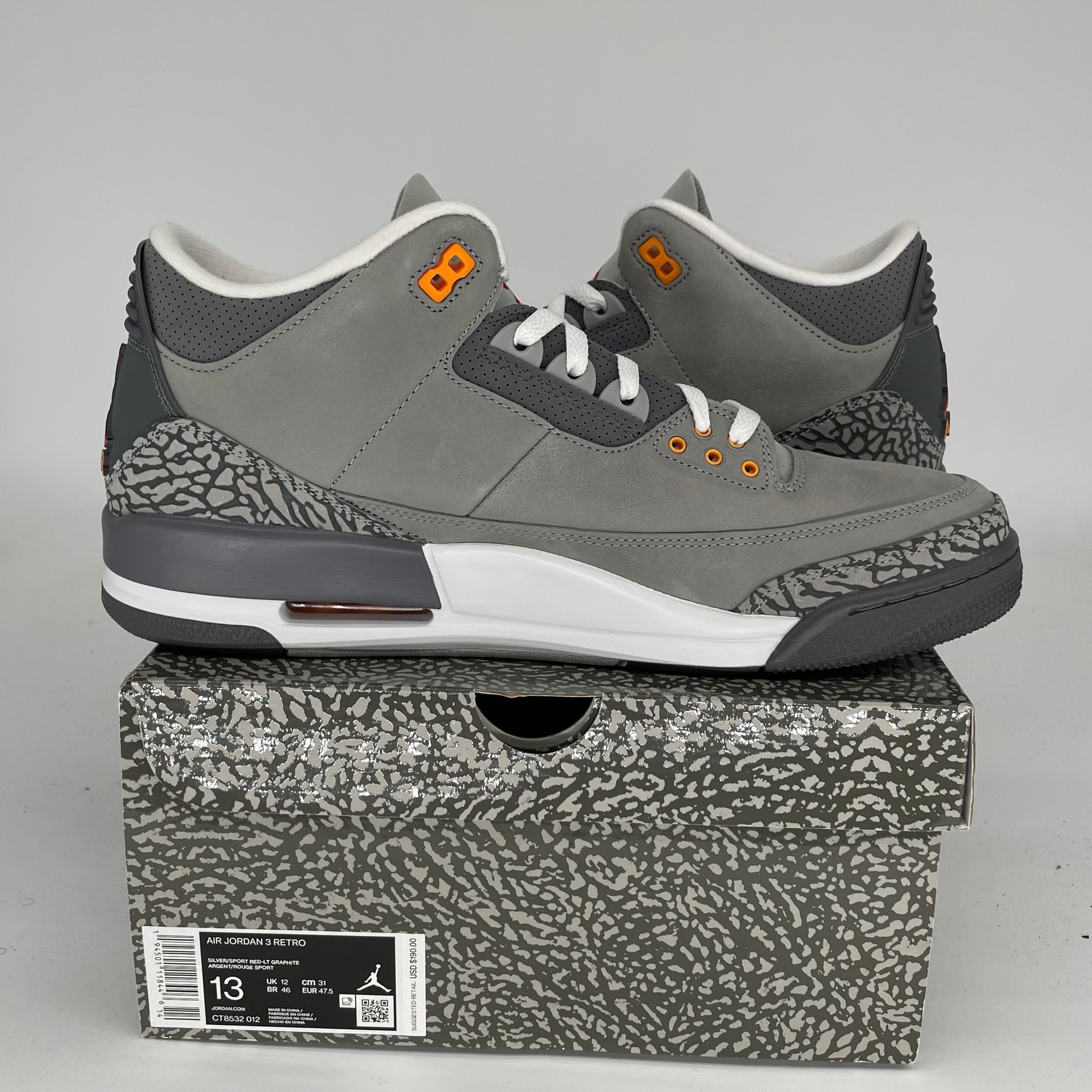 AIR JORDAN 3 COOL GREY Men's Basketball Shoes Size 13 - Style CT8532 012 | Retro Sneakers for Casual Wear & Street Fashion