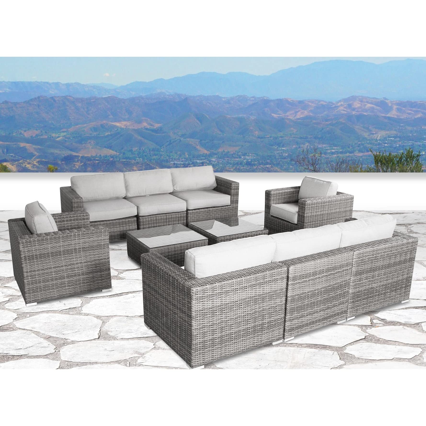 Verona Grey 10-Piece Wicker Aluminum Steel Outdoor Patio Sofa Set with Ultra-Soft Cushions - Perfect for Backyard, Garden & Poolside Relaxation