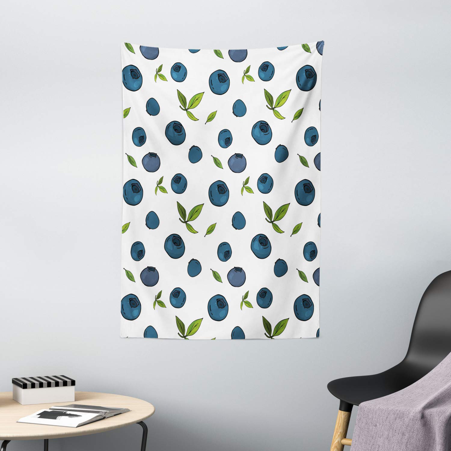 Ambesonne Blueberry Tapestry Wall Hanging - 40x60 Inch Bohemian Fruit Decor for Bedroom, Living Room, Dorm - Petrol Blue White Green Design - Perfect for Home Decor, Gift Giving & Photo Backdrops