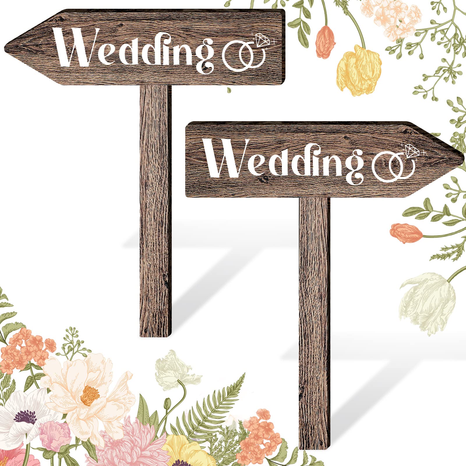 Blulu 2-Piece Wedding Directional Arrow Signs - Wooden 'This Way' & Reception Signs with Stakes | Waterproof Large Wedding Decor for Outdoor Ceremonies & Reception Wayfinding