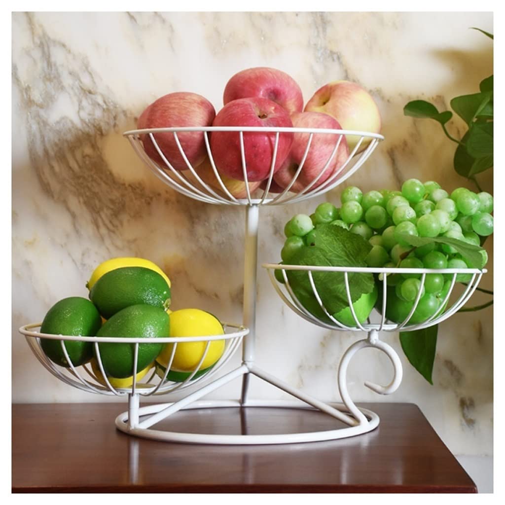 3-Tier Metal Wire Fruit Basket - White Standing Kitchen Organizer for Fruits, Vegetables, Bread & Snacks | Perfect for Countertop Display, Pantry Storage & Dining Table Decor