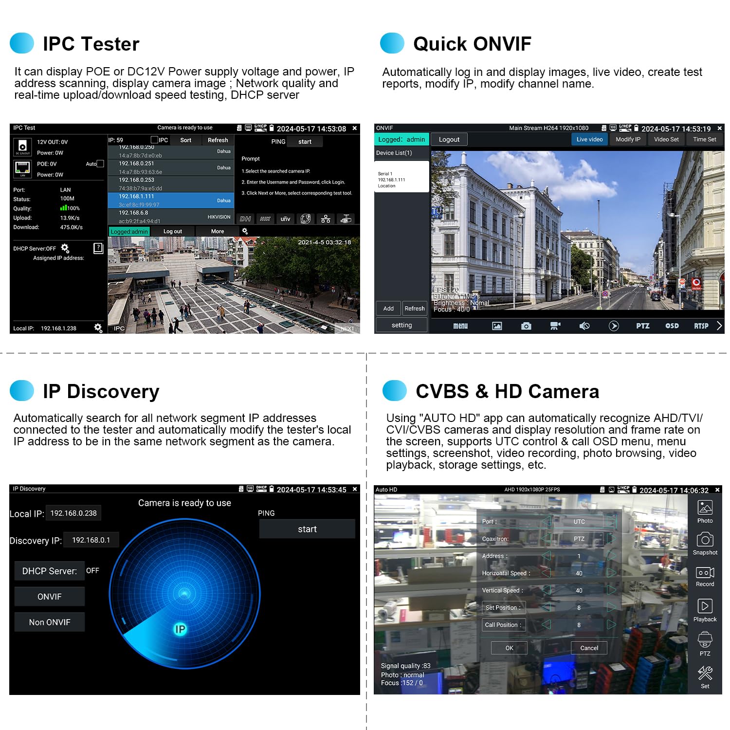 **WANLUTECH IPC-5200C Plus 4K IP Camera Tester with PoE - 5.4