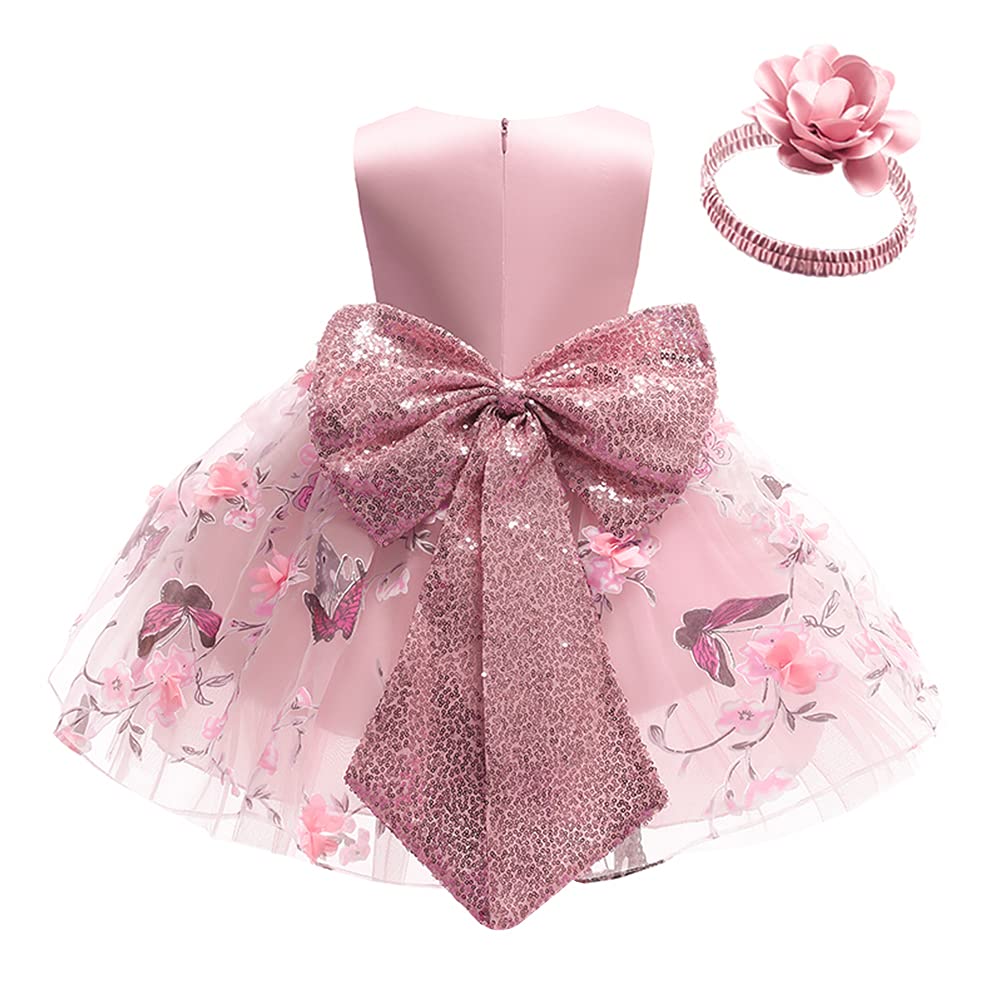 FYMNSI Girls Sequin Bowknot Tutu Dress for Toddlers - Elegant Pageant, Wedding, Party & Formal Occasions - Comes with Matching Headband - Perfect for Birthday Celebrations, Photo Shoots and Special Events