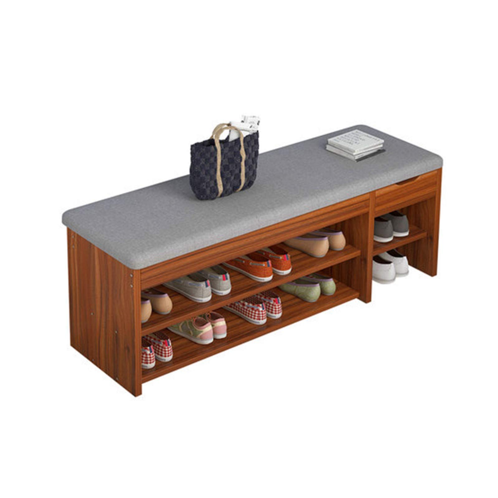 Wooden Shoe Rack with Storage Bench & Padded Seat - Multi-Purpose Shoe Organizer with Hidden Storage Shelves for Living Room, Hallway, Bedroom & Entryway (Sandalwood) - Perfect for Small Space Organization & Home Decor