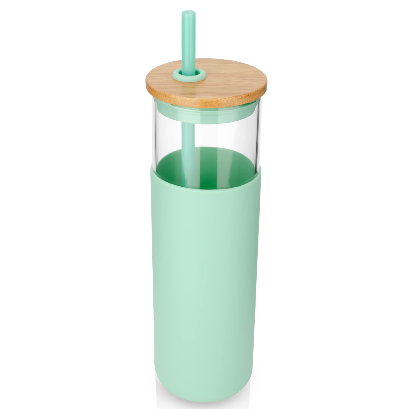 32 oz Glass Tumbler with Straw & Bamboo Lid - BPA Free Reusable Iced Coffee Cup, Smoothie Cup with Silicone Sleeve (Midnight Green) - Perfect for Iced Coffee, Cold Drinks & Smoothies at Home, Office or Travel