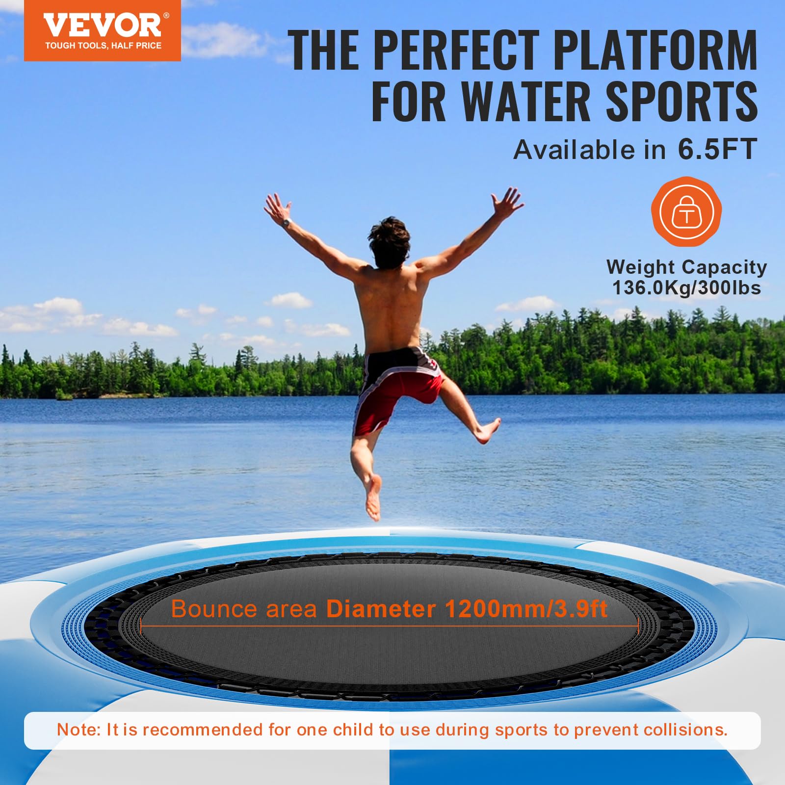 VEVOR 6.5ft Inflatable Water Trampoline with Electric Air Pump - Portable Bounce Swim Platform for Kids & Adults - Includes 3-Step Ladder - Perfect for Pool, Lake, Beach, and Water Sports Fun