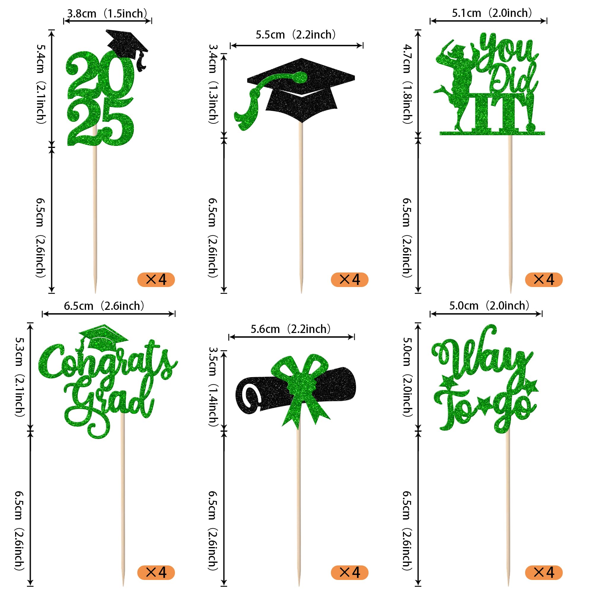24 Pack Class of 2025 Graduation Cupcake Toppers - Glitter Grad Cap & Law School Survivor Cake Decorations for Lawyer Graduation Party Supplies (Green) - Perfect for 2025 Graduation Celebrations, Birthday Parties & Special Events