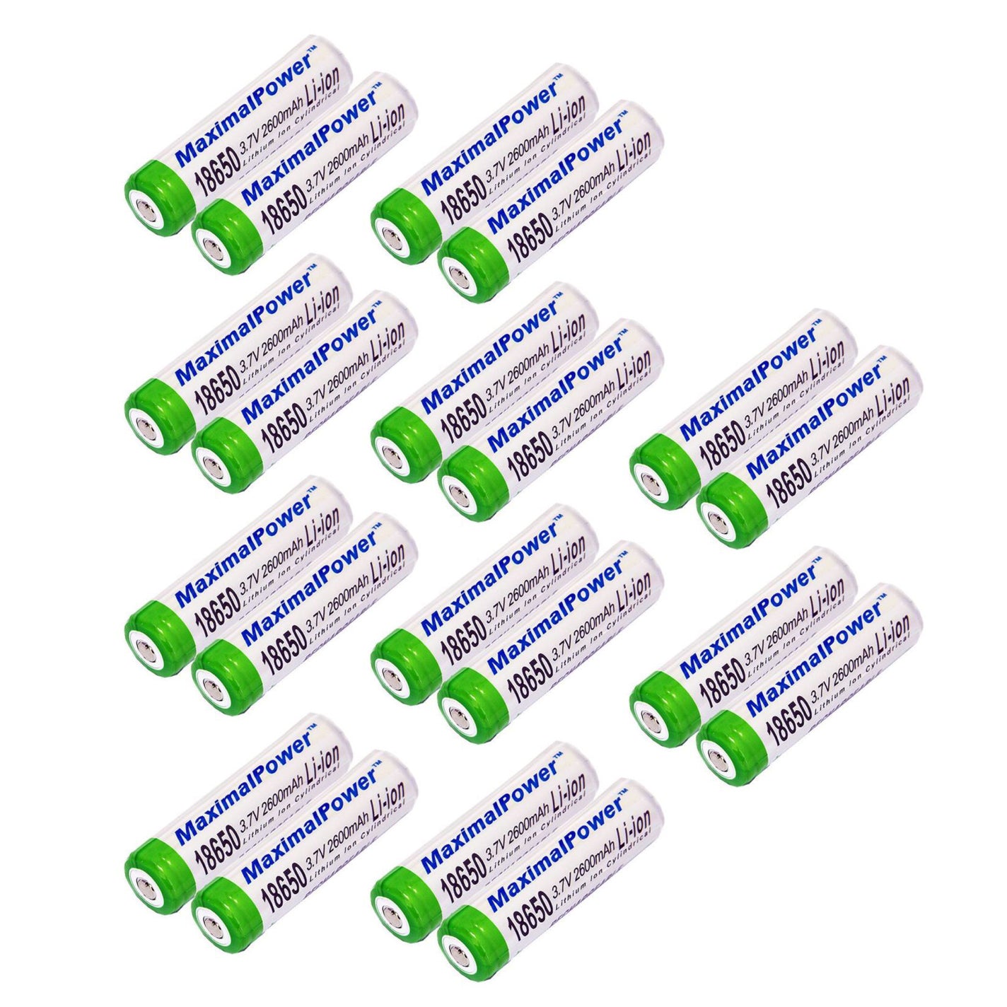 MaximalPower 2-Pack Rechargeable 18650 & 168A Lithium-ion Batteries - 3.7V 2600mAh Button Top for Flashlights, Vapes & Electronics | Long-Lasting Power Solution