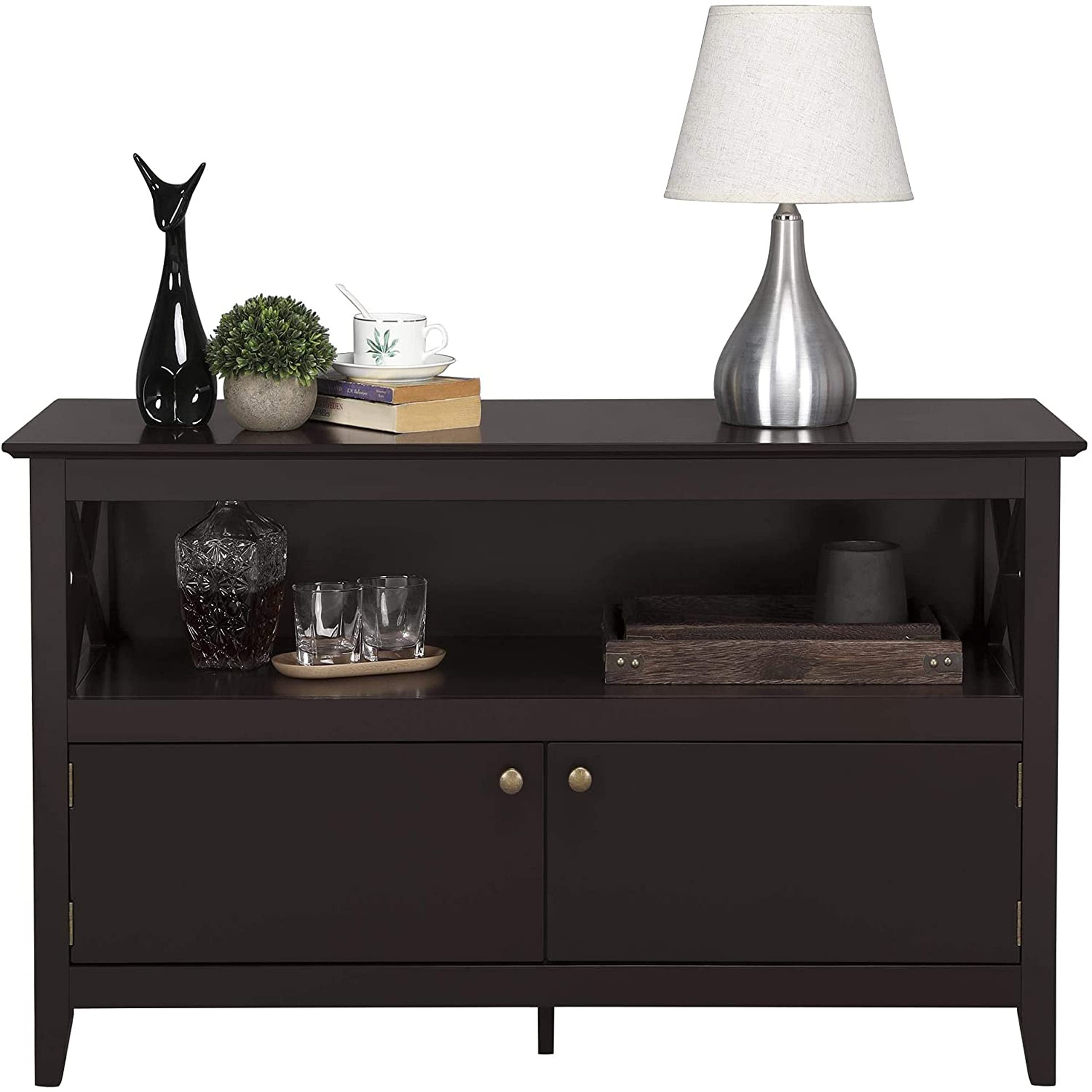 Topeakmart 41.7 Inch Espresso Wooden Entryway Console Table with 2 Storage Doors & Open Shelf - Hallway Table, Living Room TV Stand, Entryway Organizer for Home Decor