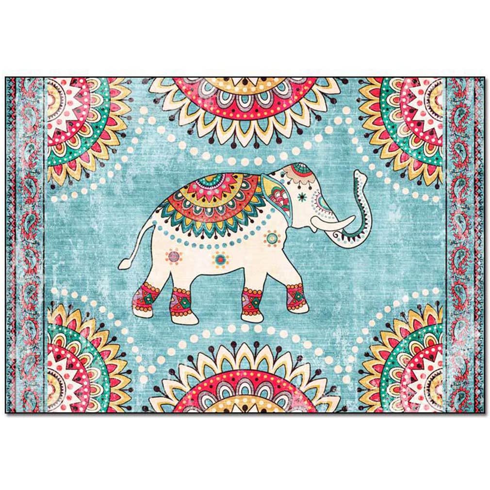 Vintage Bohemian Floral Area Rug - Non-Slip Boho Decor Carpet for Farmhouse, Bedroom, Living Room & Kitchen - Light Blue 4.5'x6.5' Indoor/Outdoor Rug - Perfect for Cozy Home Decor, Boho Chic Style & Entryway Mats