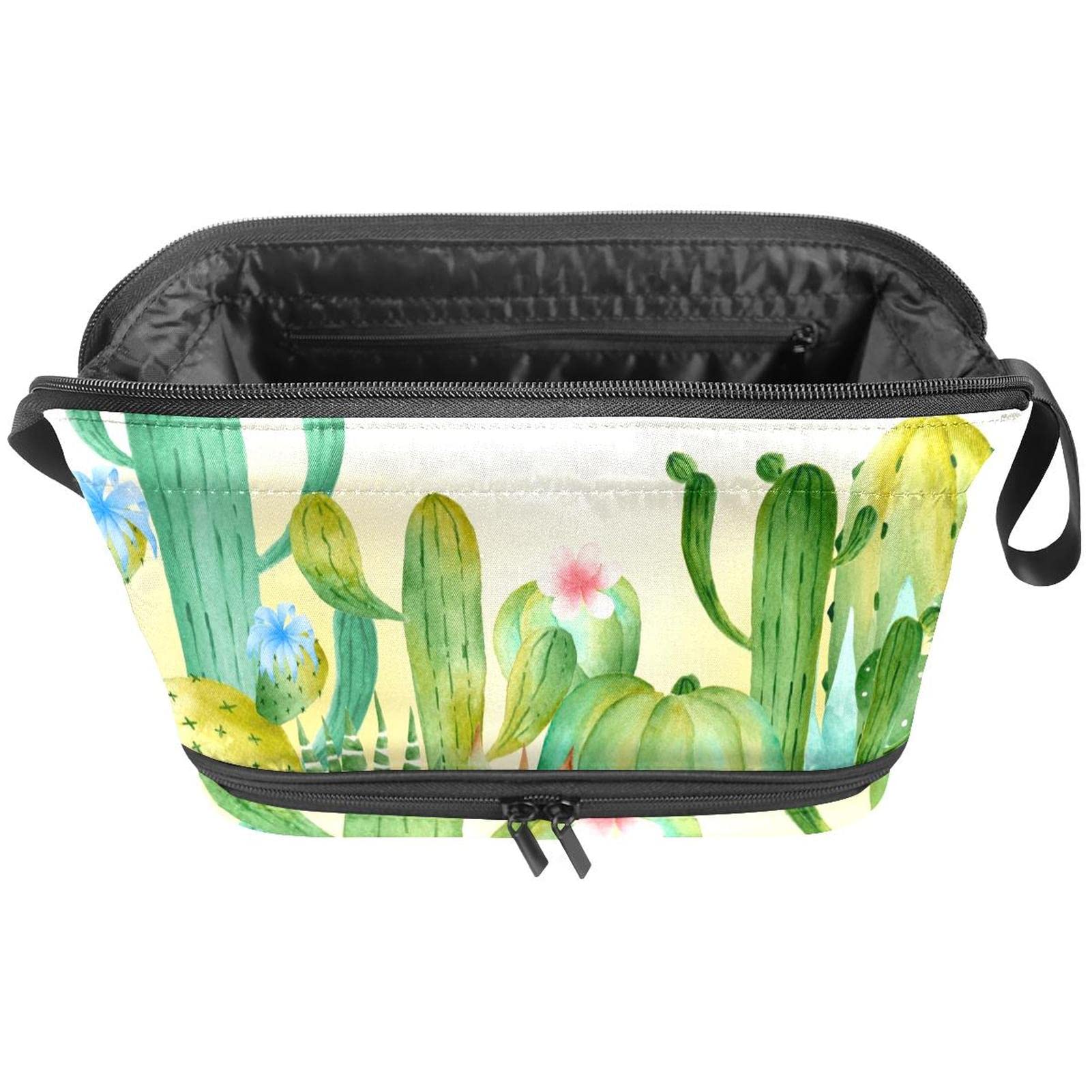 Waterproof Travel Makeup Bag for Women - Large Cosmetic Organizer with Watercolor Cacti Design - Perfect for Toiletries, Cosmetics & Travel Essentials - Ideal for Vacation, Gym & Daily Use