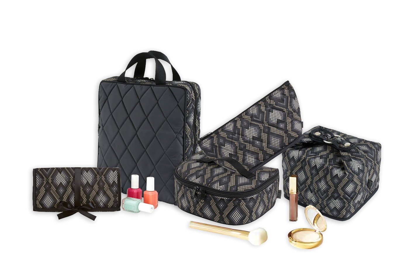 Cinda B. Flight Friendly Travel Pouch - Python Print Cosmetic Bag for Airplane Essentials | TSA Approved Toiletry Organizer for Women | Perfect for Carry-On Luggage & Weekend Getaways