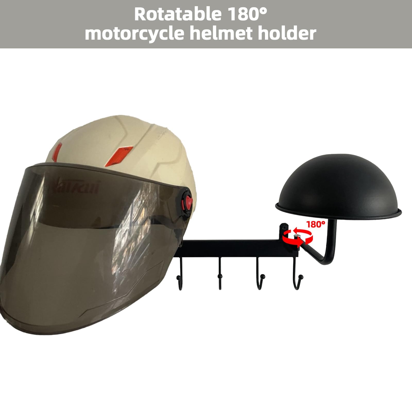 Motorcycle Helmet Holder - 360° Rotating Wall Mount with 5 Hooks for Bike, Rugby & Sports Helmets | Durable Metal Storage Organizer for Garage, Bedroom & Entryway
