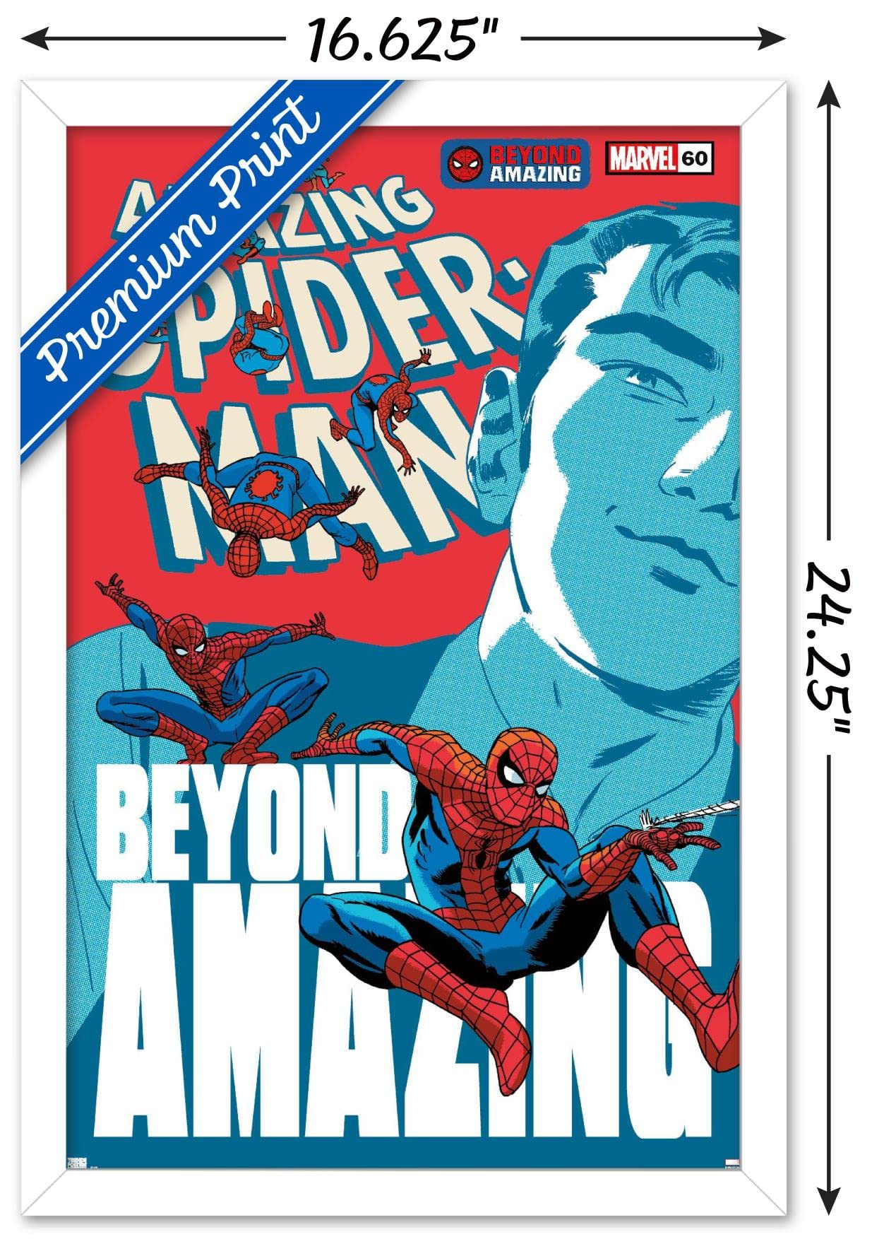 Marvel Comics Spider-Man: Beyond Amazing - Peter Parker Cover Framed Wall Poster 22.4x14.7 Inches | White Border Superhero Decor | Perfect for Bedroom, Game Room & Office Decorations