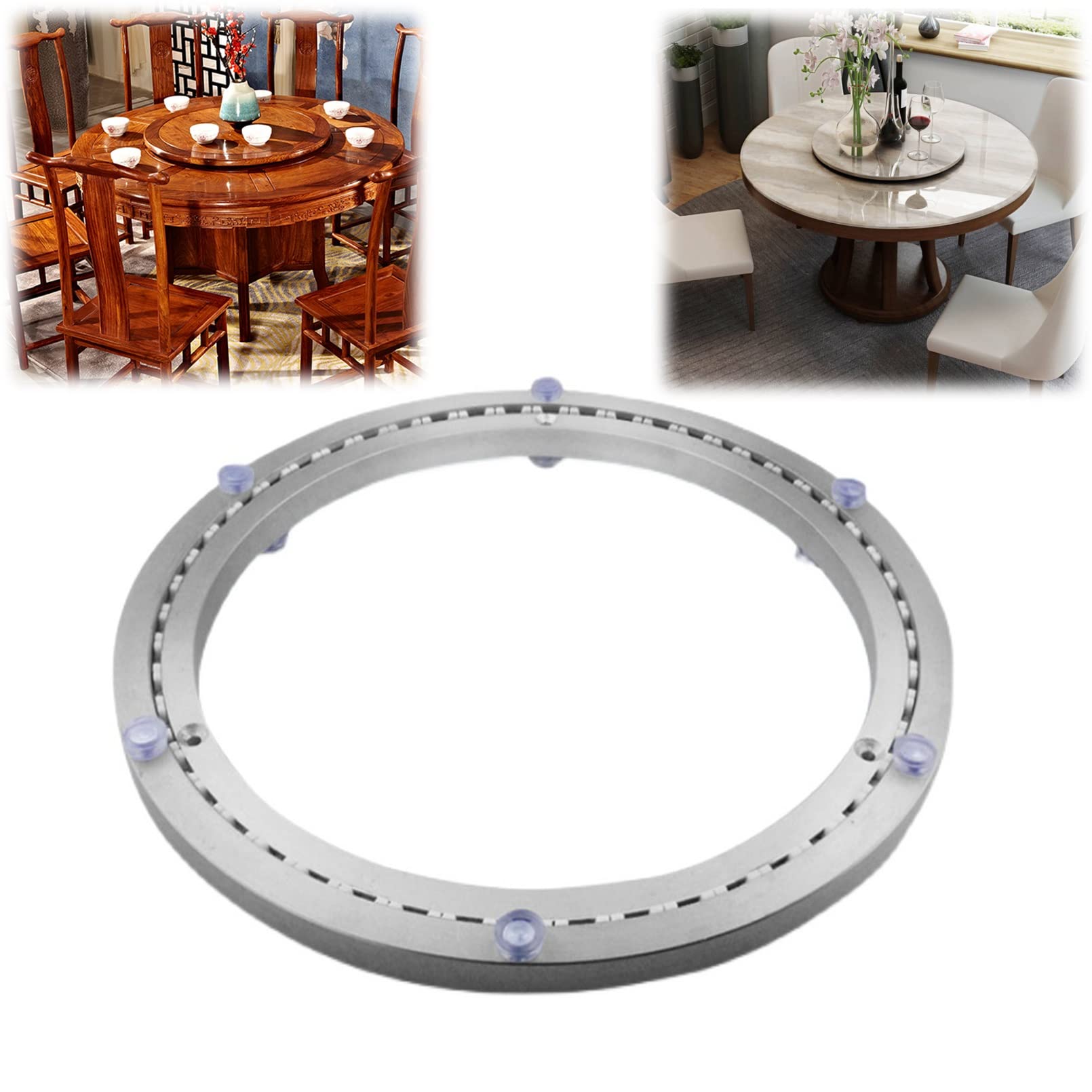 8 Inch Aluminum Lazy Susan Turntable Ring - 12 Inch Heavy Duty Steel Ball Bearing - 24 Inch Turntable Base with Threaded Rubber Pad | For Kitchen, Dining Table, TV Stand & Computer Monitor Organization | Durable Spinning Tray for Home & Office Use