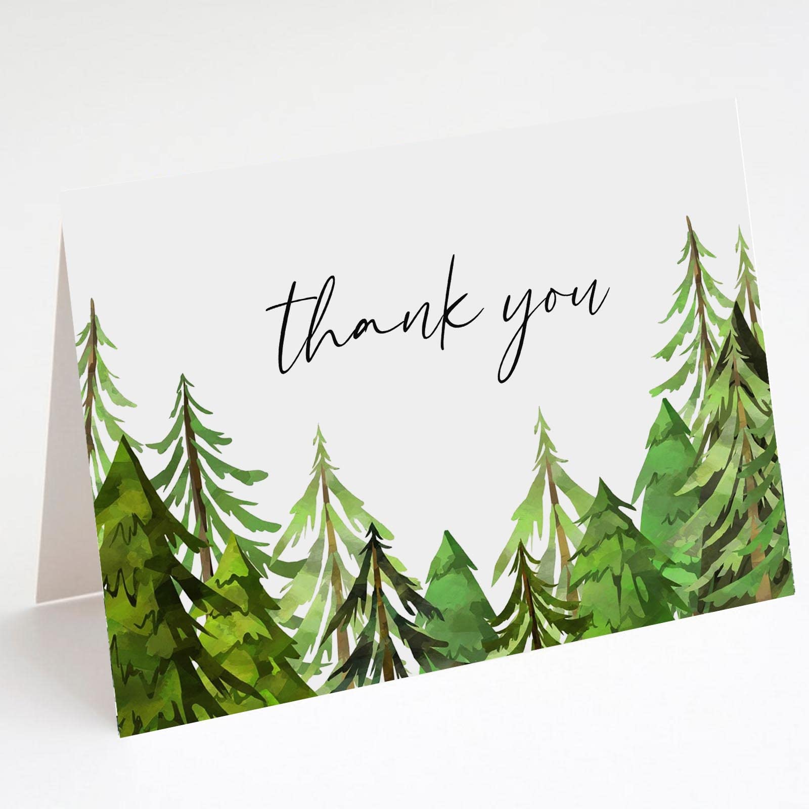50 Pack Green Forest Thank You Cards - Watercolor Greenery Note Cards 4x6 Inches - Woodland Theme Stationery for Weddings, Baby Showers & Appreciation Gifts