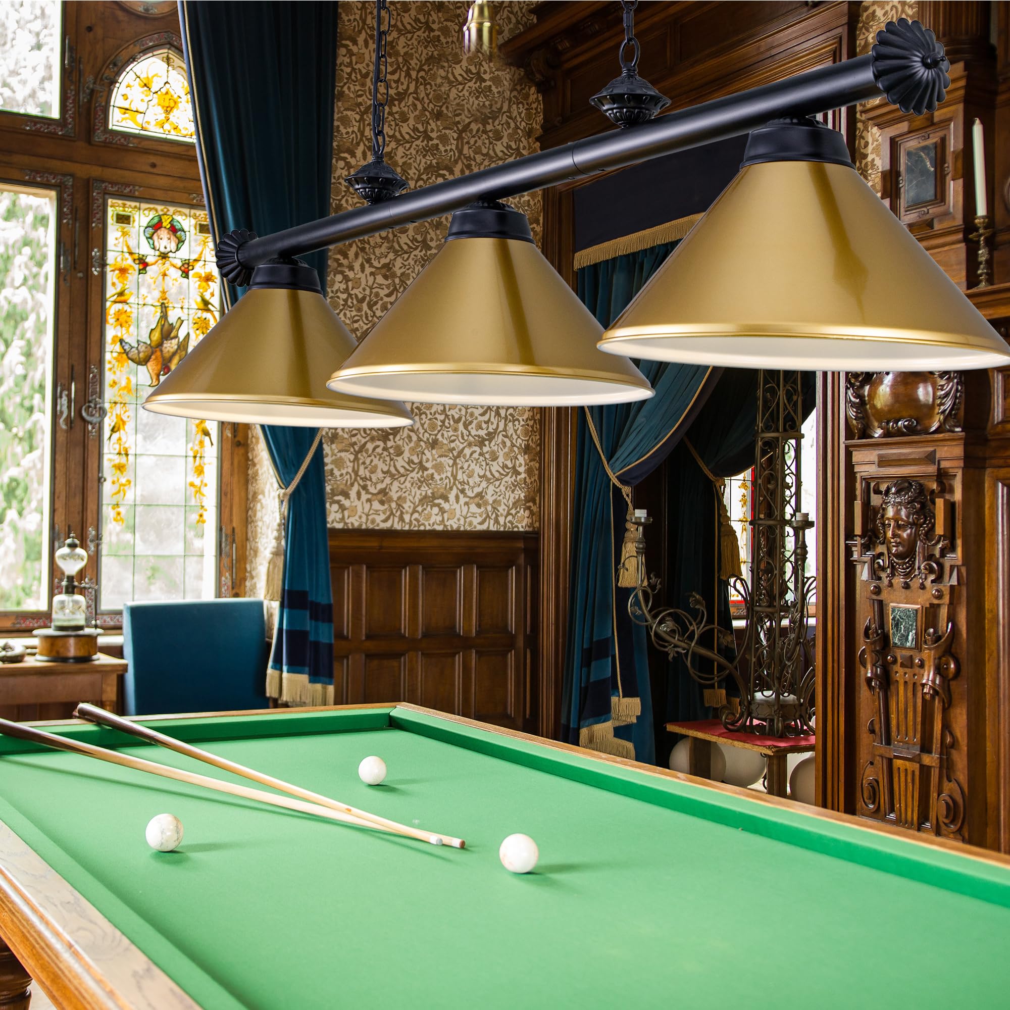 Wellmet 3-Light Billiard Table Lamp - Modern Metal Shade Hanging Light Fixture for 7' & 8' Pool Tables - Perfect for Game Rooms, Man Caves & Kitchen Islands (Ideal for Late-Night Games & Stylish Home Decor)