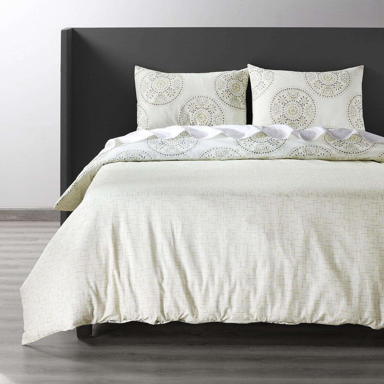 Fortune Grey Cotton Double Slub Linen Weave Reversible Duvet Cover Set - Breathable & Stylish Bedding for All Seasons | Perfect for Master Bedroom, Guest Room & Dorm Decor