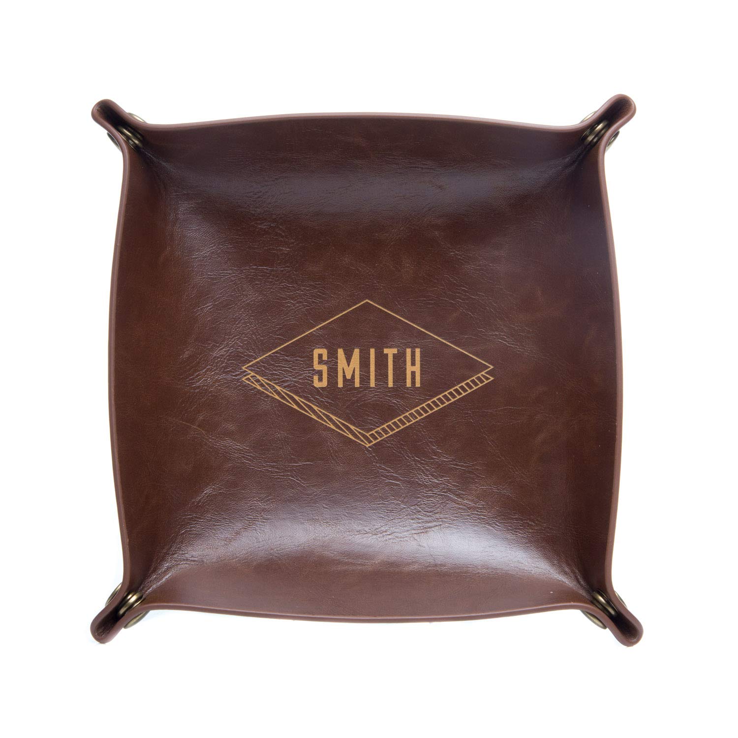 Personalized Brown Diamond Catchall Tray by Swanky Badger - Elegant Entryway Organizer for Keys, Jewelry & Small Essentials | Perfect for Home, Office & Gift Giving