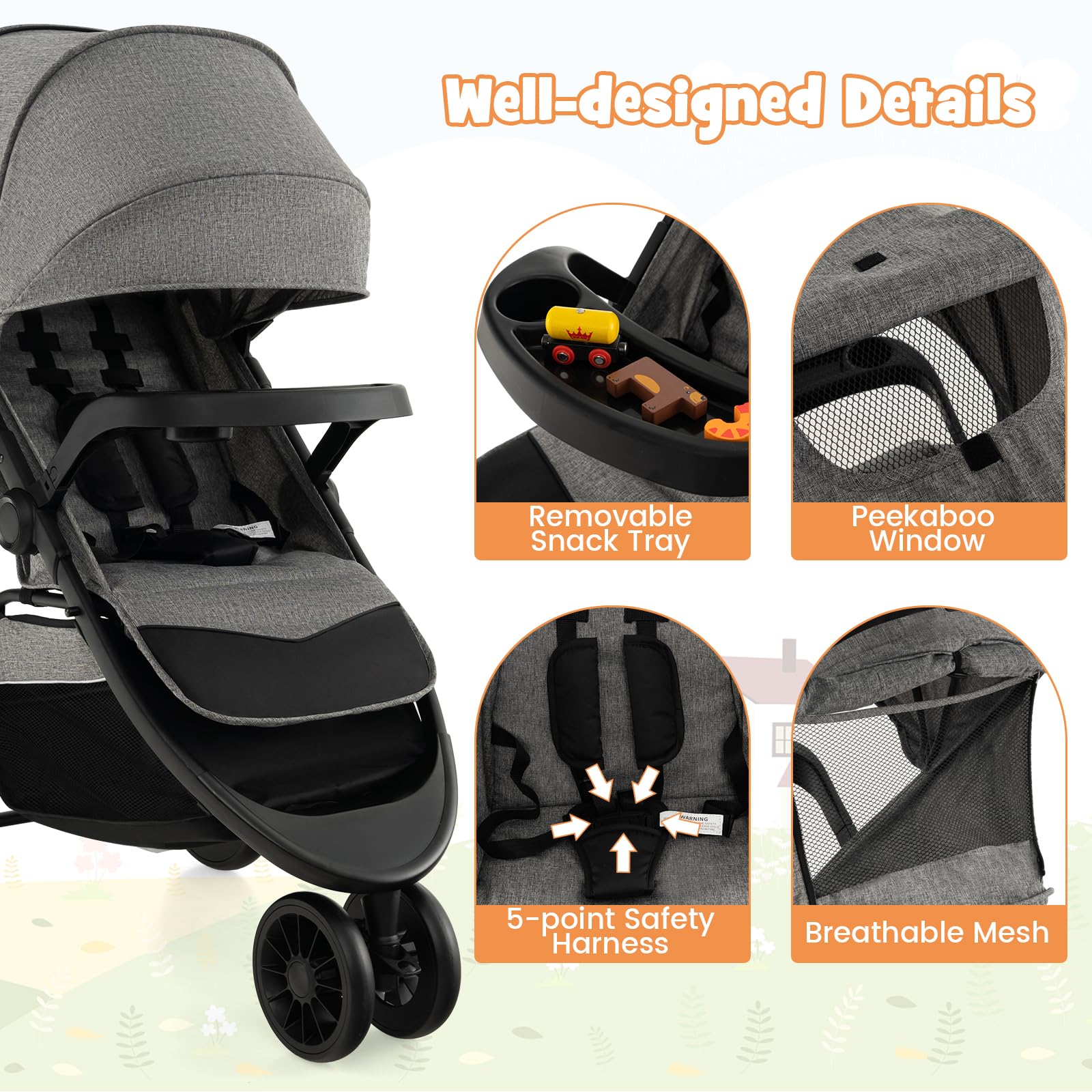 **HONEY JOY Lightweight Jogging Stroller for Toddlers & Infants - Adjustable Canopy, One-Hand Fold, All-Terrain Wheels - Perfect for Running, Hiking & Outdoor Adventures (Gray)**    *(Ideal for active parents, park walks, jogging trails, and family travel - comfortable for boys & girls!)*