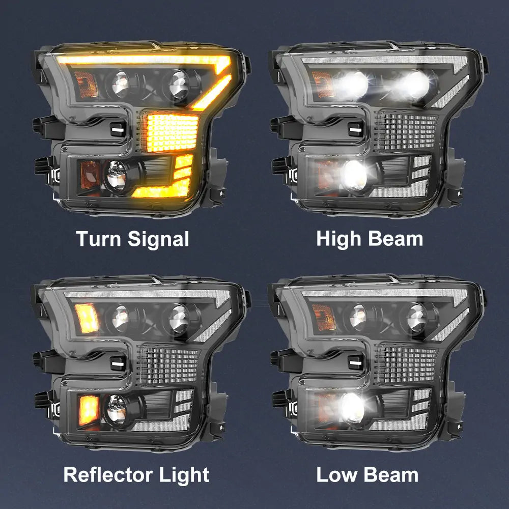 Ford F150 LED Headlight Assembly (2015-2017) - High/Low Beam with DRL & Reflector - Replacement Headlights for Ford Pickup Trucks - Perfect for Night Driving & Off-Road Adventures