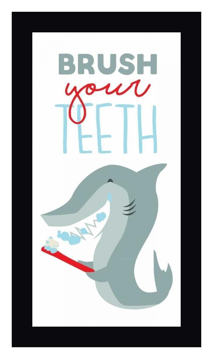 Brush Your Teeth by Jace Grey - 14x24 Inch Framed Canvas Wall Art Print with Black Wood Frame - Ready to Hang - Perfect for Bathroom Decor & Funny Gift Idea