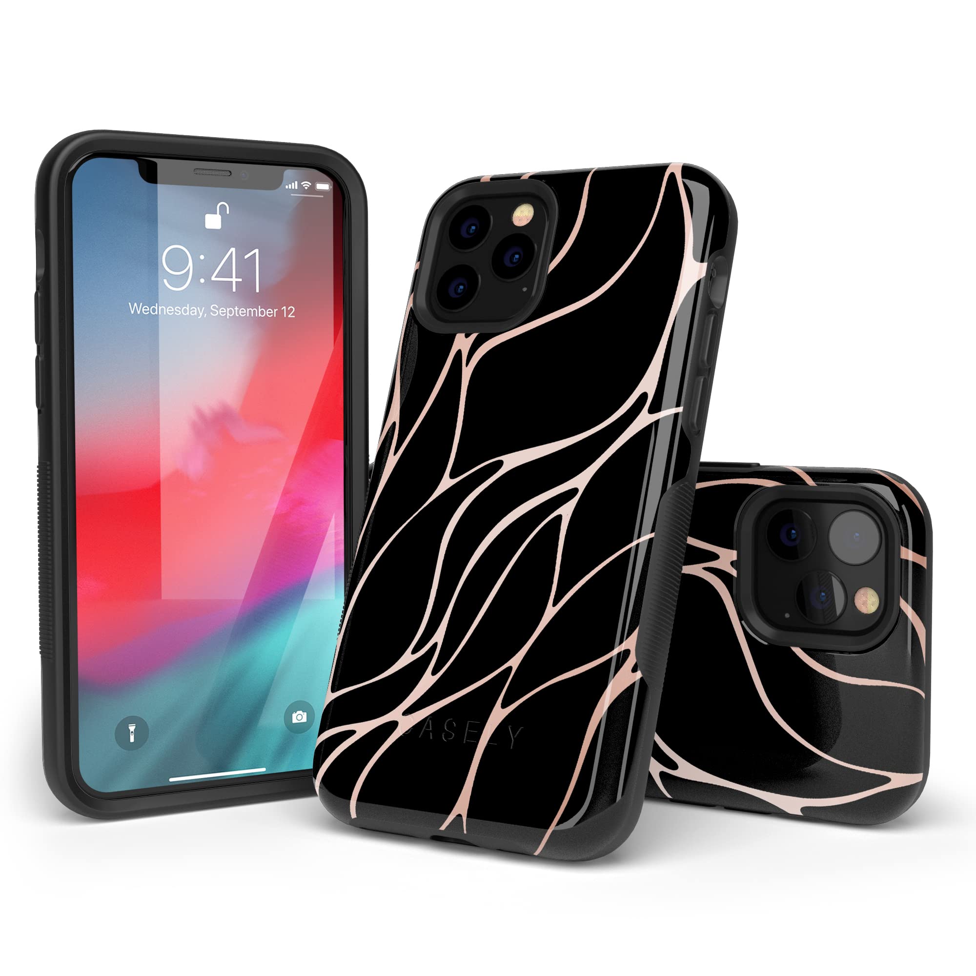 Casely iPhone 11 Pro Max Case - Sleek Black & Gold Metallic Waves Protective Cover | Durable Shockproof Phone Case for Everyday Use, Work & Travel