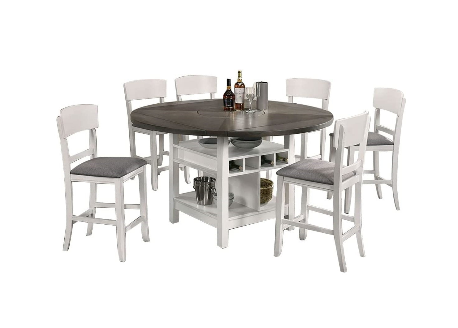 Modern Counter Height Dining Chairs Set of 2 - White Solid Wood with Gray Padded Fabric Seat - Perfect for Kitchen Islands, Breakfast Nooks & Small Space Dining Areas