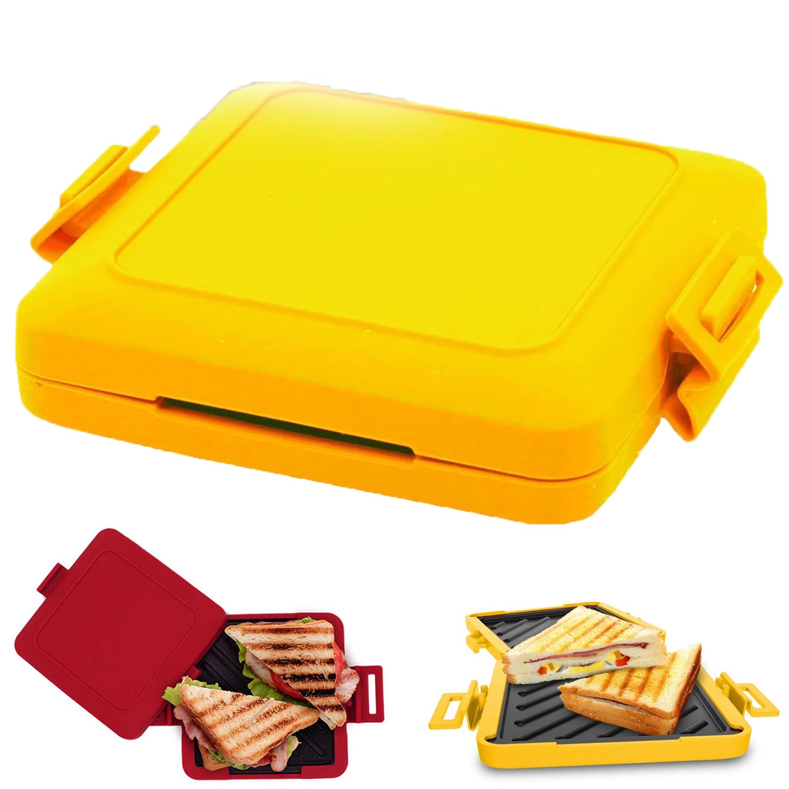 Microwave Toastie Sandwich Maker - Adjustable Silicone Straps, No Electricity Needed, Wireless & Portable (Yellow) - Perfect for Quick Lunches, Office Snacks & Dorm Room Meals