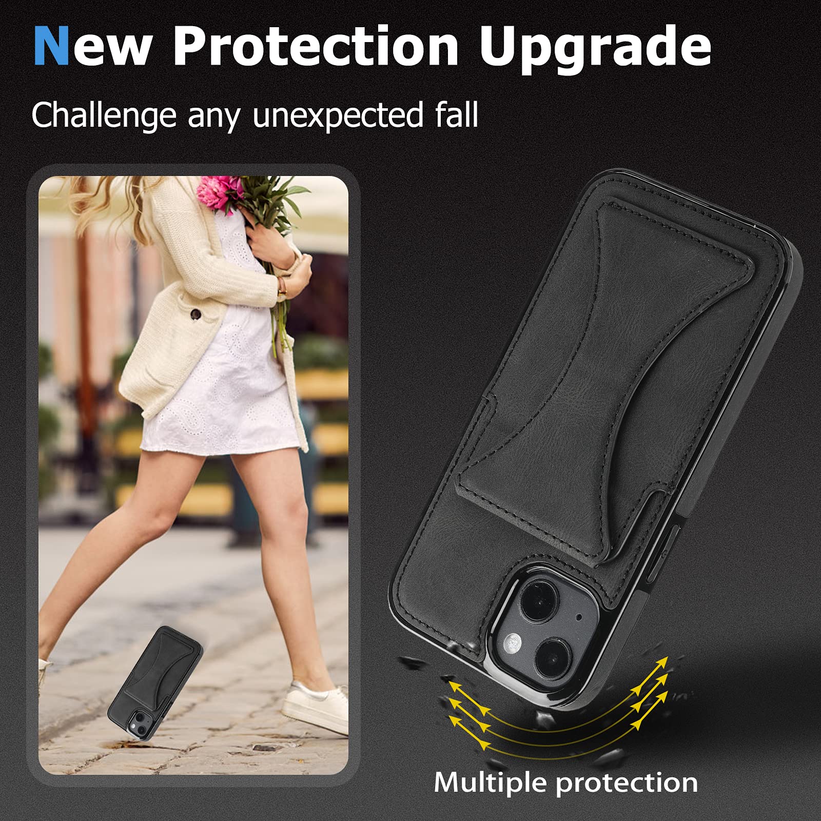 iPhone 14 Wallet Case with Card Slots & Kickstand, PU Leather Protective Cover with Magnetic Shockproof Design, Slim Flip Case with Expanding Stand Holder for 6.1 Inch, Black - Perfect for Travel, Work, and Everyday Use