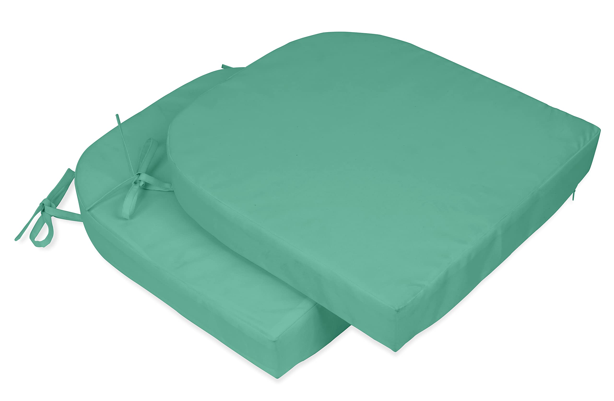 Premium Indoor/Outdoor Chair Cushions 16x18 Inch with Ties - Rounded Back Patio Seat Cushions Set of 2 in Aquamarine Blue - Waterproof Garden Furniture Cushions for Patio Chairs, Deck, Porch & Poolside Lounging