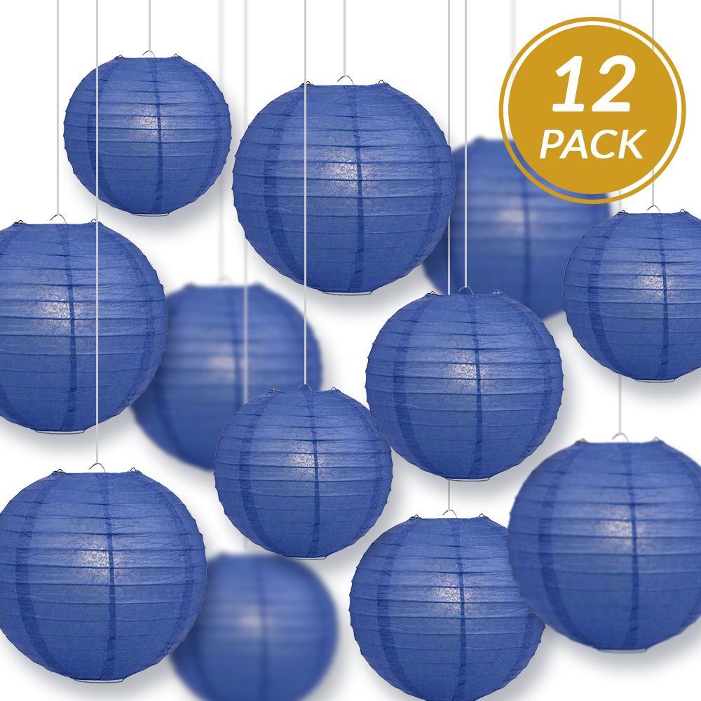 12-Piece Dark Blue Chinese Paper Lantern Set for Wedding & Party Decorations (12/10/8 Inch) - Perfect for Asian-Themed Events, Home Decor, and Festive Celebrations