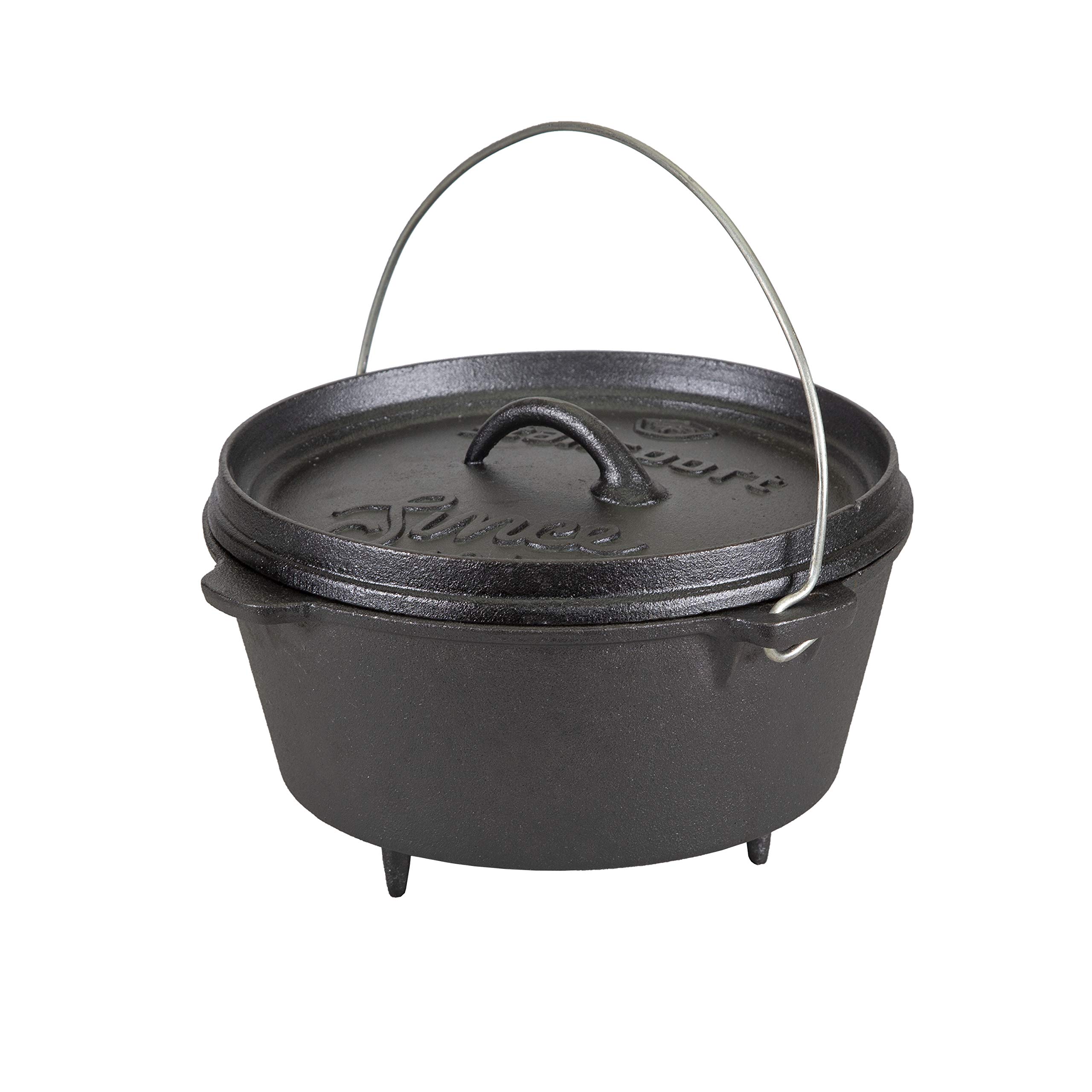 Stansport Pre-Seasoned Cast Iron Dutch Oven - 5.5 Quart Enameled Pot for Camping, Baking & Outdoor Cooking - Perfect for Stews, Bread & Dutch Oven Recipes