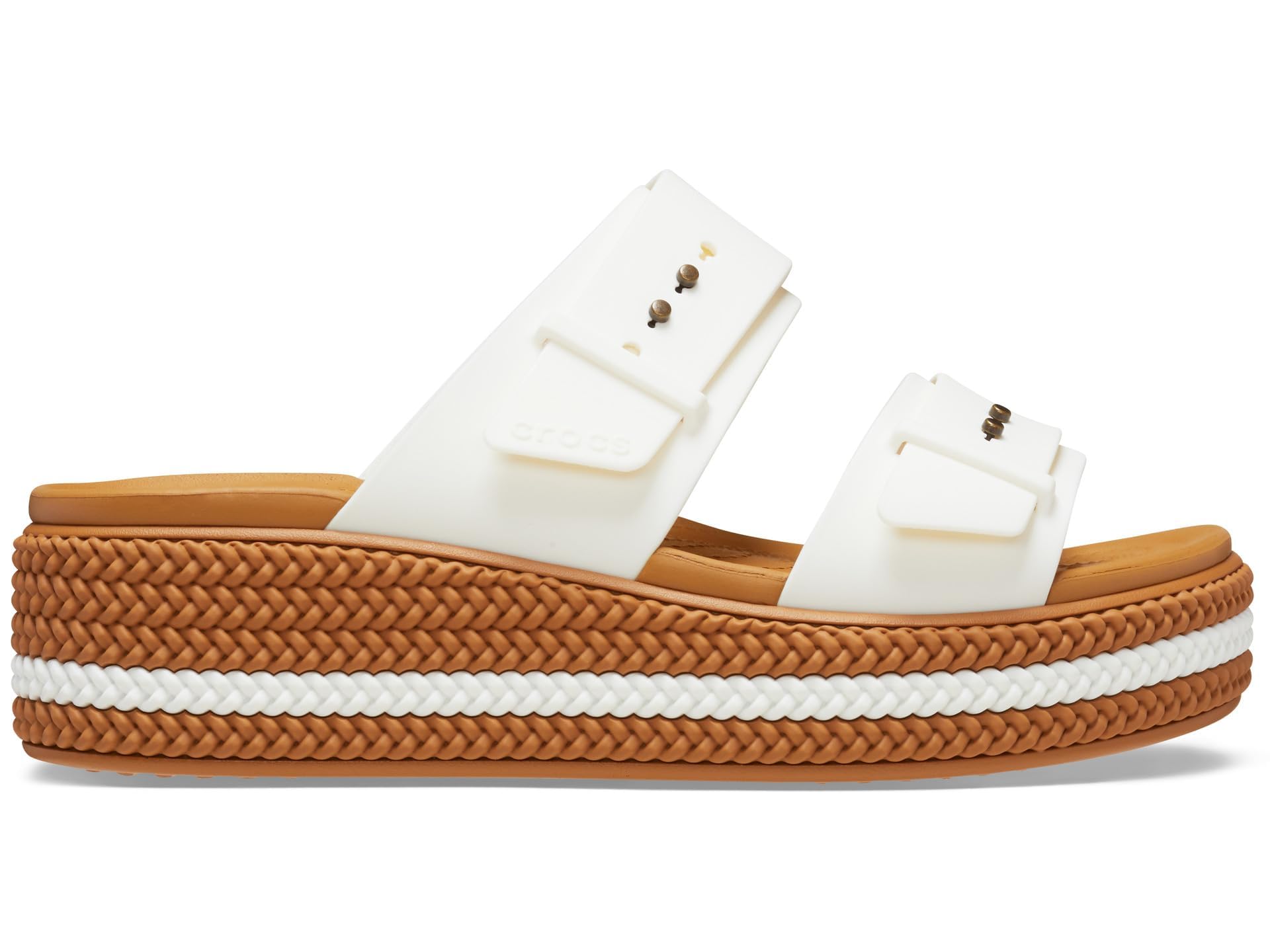 Crocs Women's Brooklyn Buckle Low Wedge Sandals - Comfortable Slip-On Shoes for Walking, Travel & Casual Wear