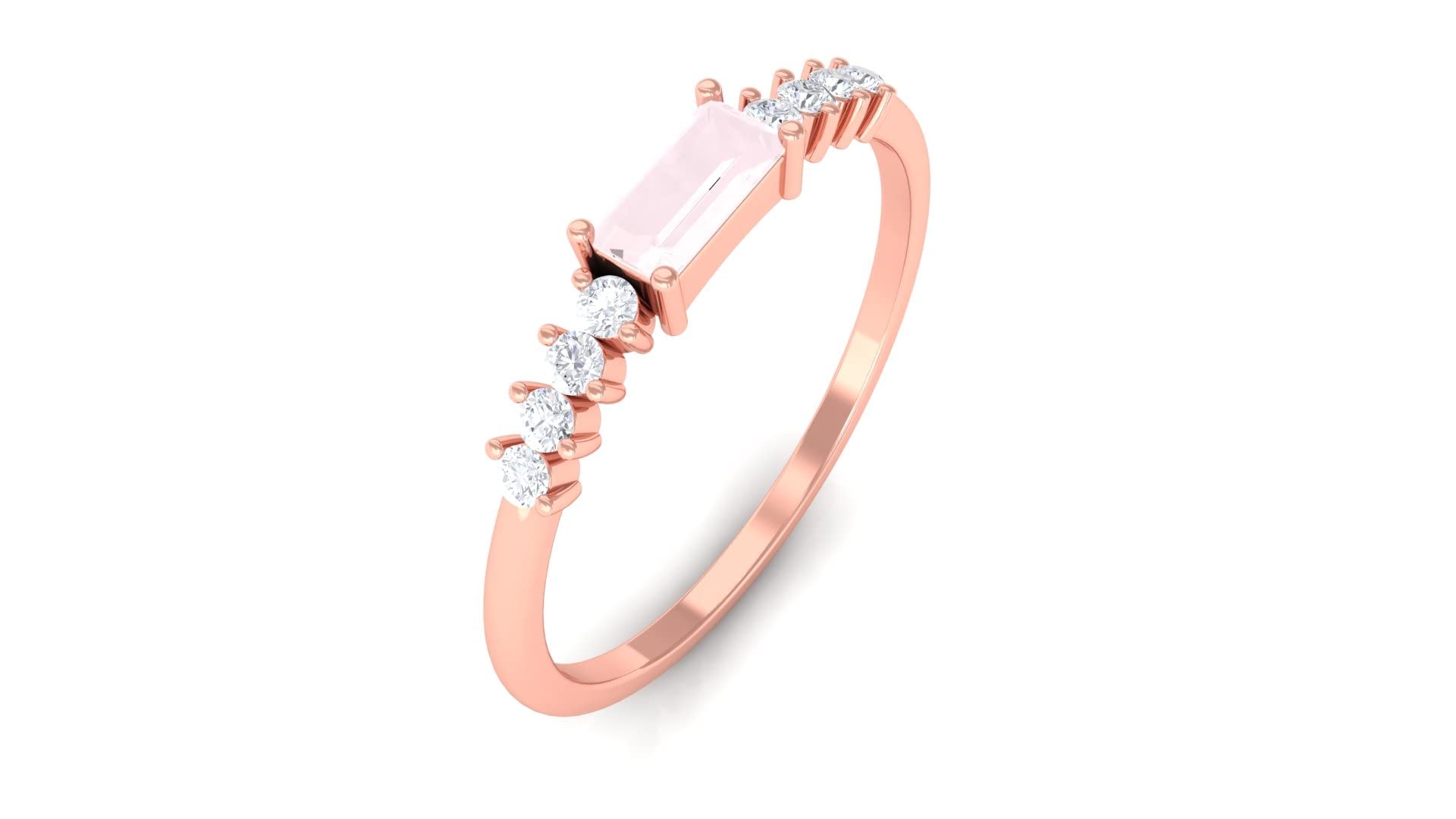 1/4 CT Rose Quartz and Diamond Ring - 14K Solid Gold Minimalist Promise Ring for Women | 2.5X5 MM Baguette Cut Rose Quartz Jewelry - Perfect for Anniversaries, Engagements & Romantic Gifts