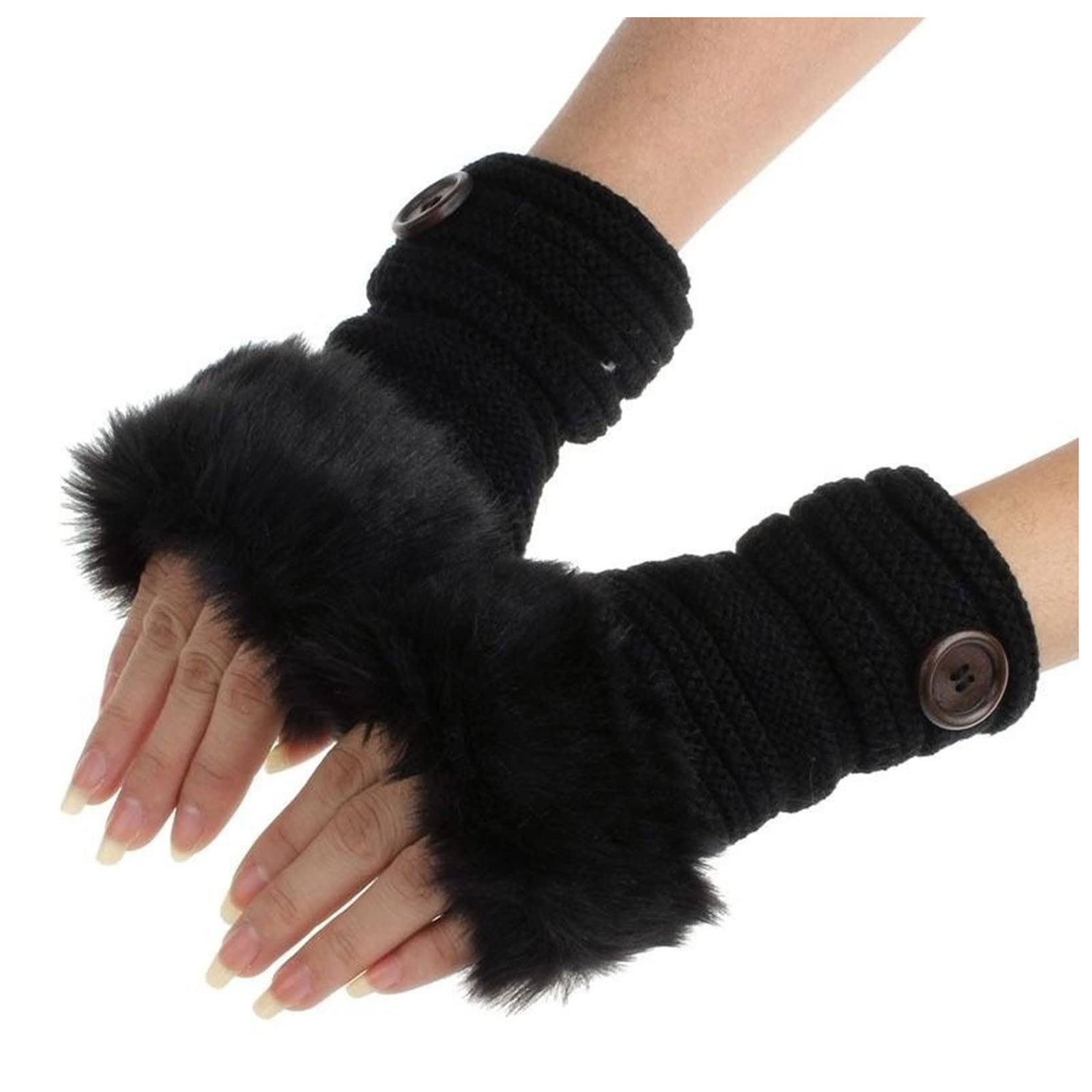 Soft Faux Rabbit Fur Wrist Warmers - Winter Fingerless Gloves for Women, Cozy Plush Mittens for Cold Weather, Perfect for Office, Driving, and Outdoor Activities