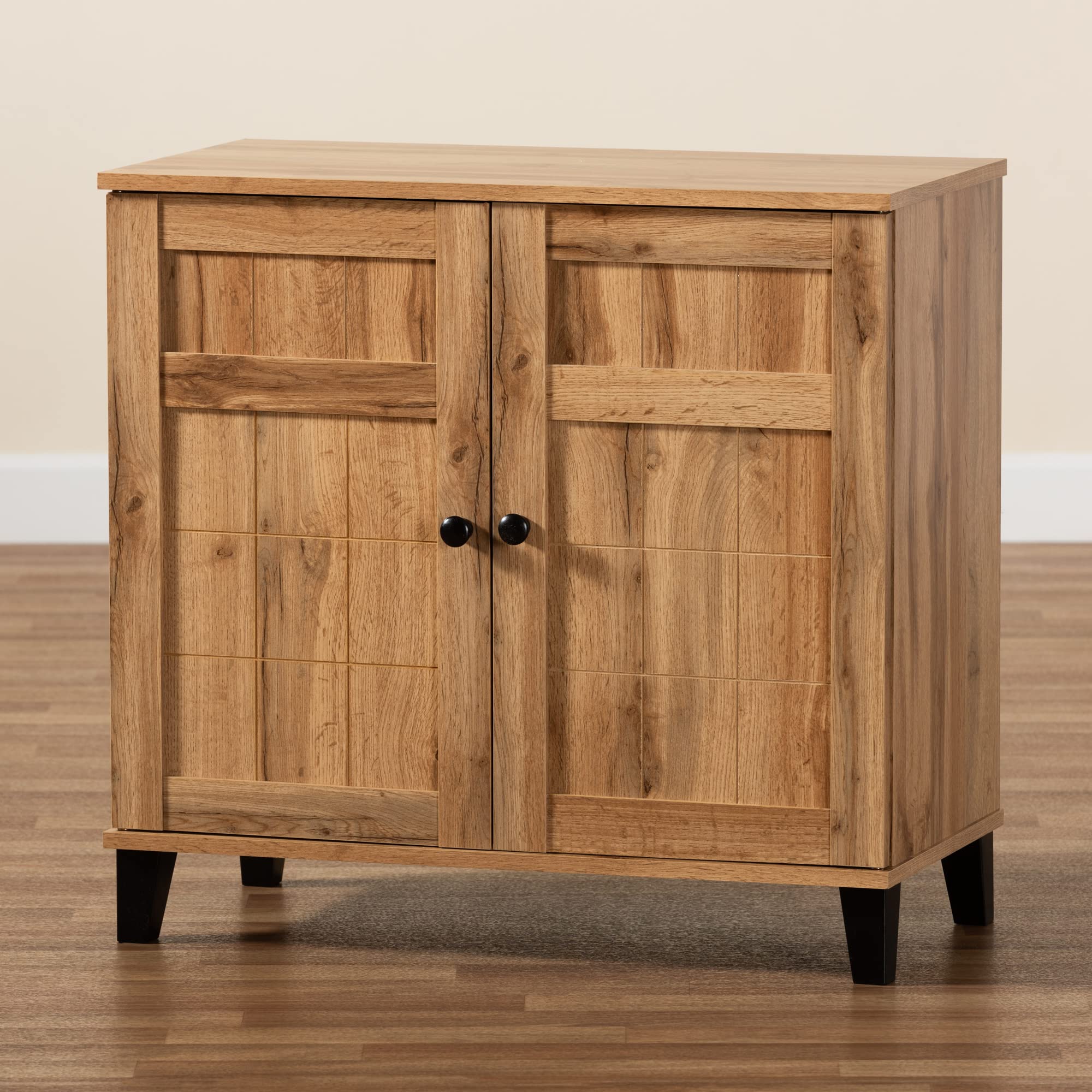 Baxton Studio Glidden Modern Oak Brown Wood 2-Door Shoe Storage Cabinet - Contemporary Entryway Organizer for Hallway, Closet & Mudroom
