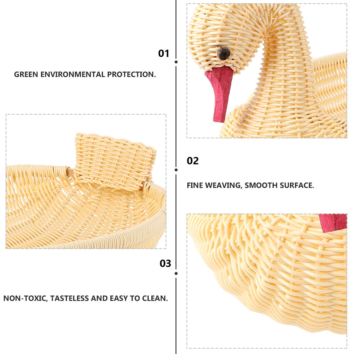 1Pc Imitation Rattan Basket - Decorative Swan Fruit Basket for Candy, Snacks & Jewelry | PP Wicker Material | Perfect for Kitchen, Dining Table, Party Serving & Home Decor
